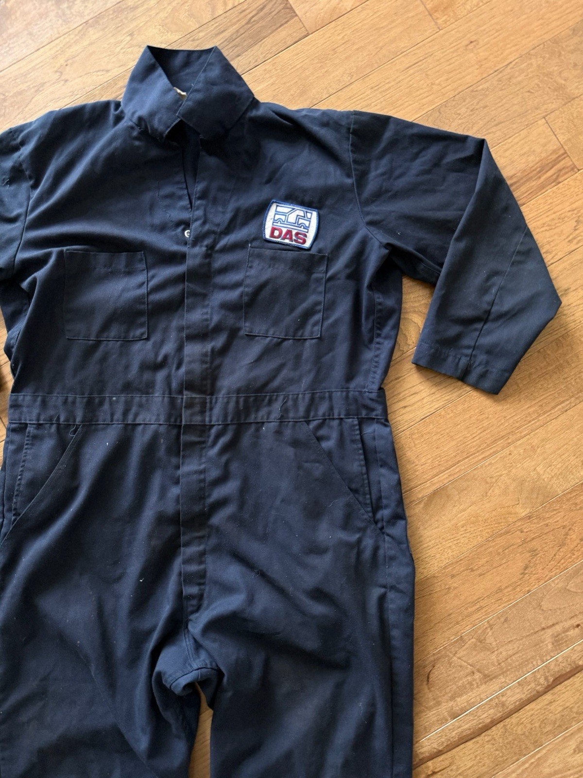 Vtg Dickies Navy Twill Work Coveralls CT20 DAS Patch Mechanic Utility Jumpsuit