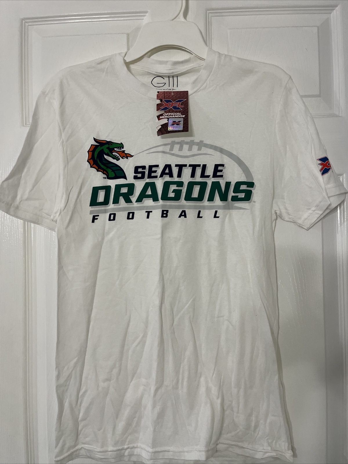 XFL UFL Seattle Dragons T-Shirt Mens Small White Short Sleeve Gill