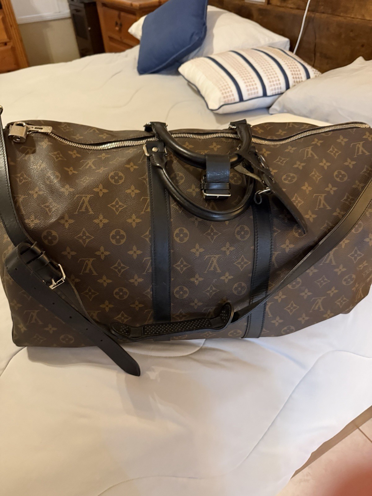 Louis Vuitton Keepall Bandouliere Silver Hardware Duffle 55 Brown Canvas
