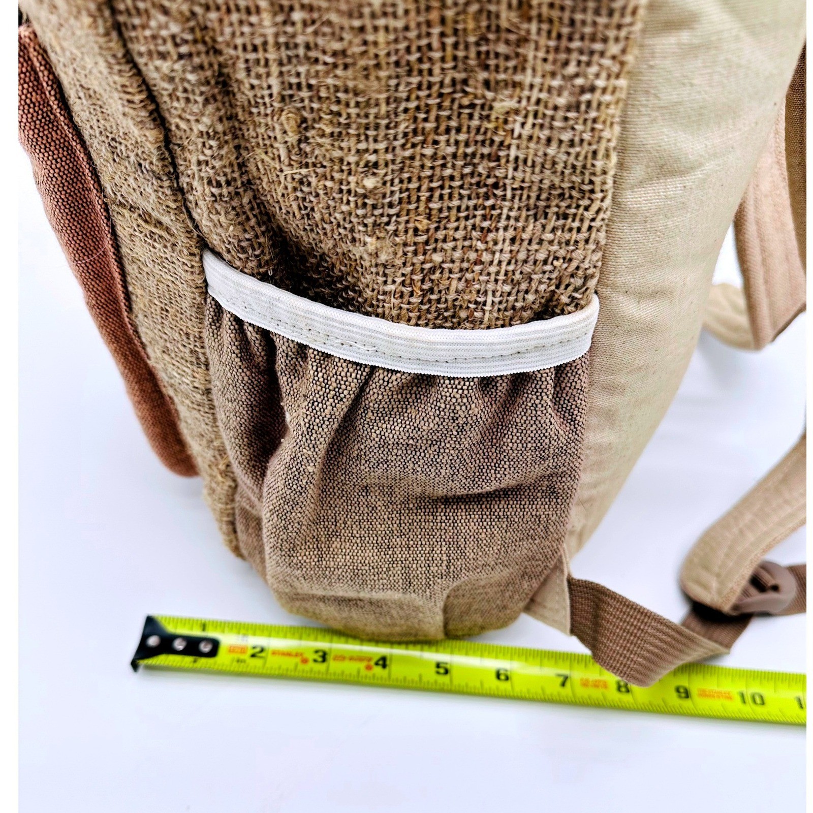Boho Hemp Jute Backpack Brown Tan Striped Woven Hippie Rucksack Small Medium