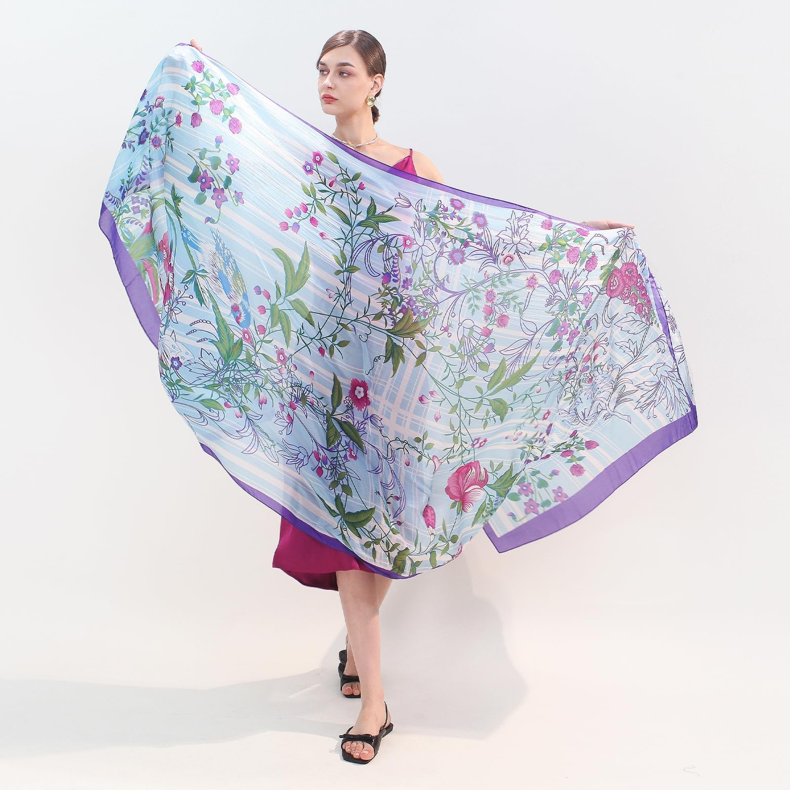 DANA XU 100% Mulberry Silk Pashmina Shawl for Women, 90″x43″ Wrap | Extra lar…
