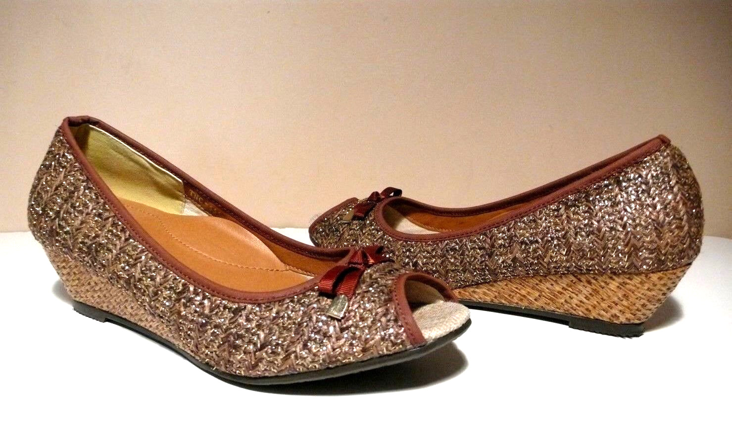 TEHEN Paris Woven Straw Comfort Tick Insoles Walking Wedges Sandal Sz 23.5/7.5
