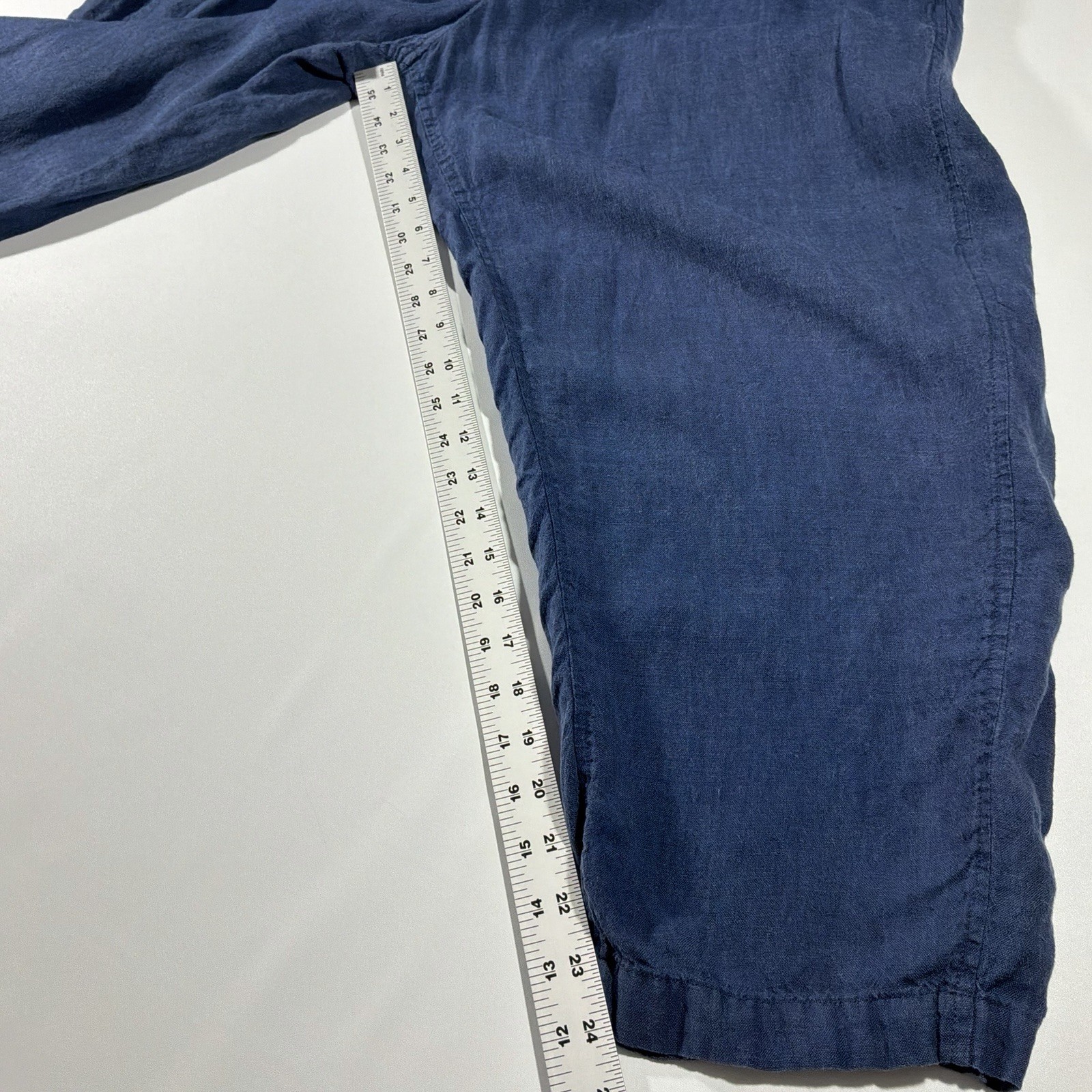 Poetry Blue Linen/Cotton Woven Pants Relaxed Tapered Ankle Mid Rise US 18