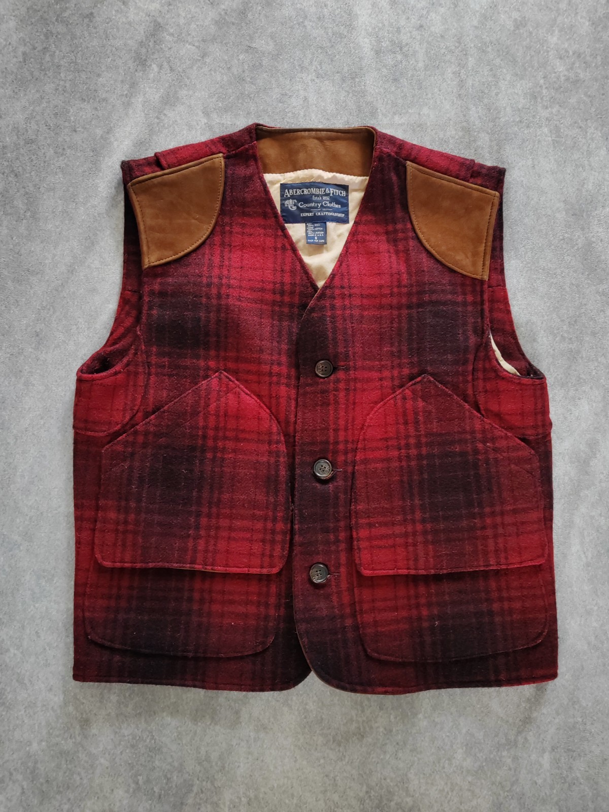 Abercrombie & Fitch Men’s Vintage 80s Buffalo Plaid Hunting Vest Jacket Size S