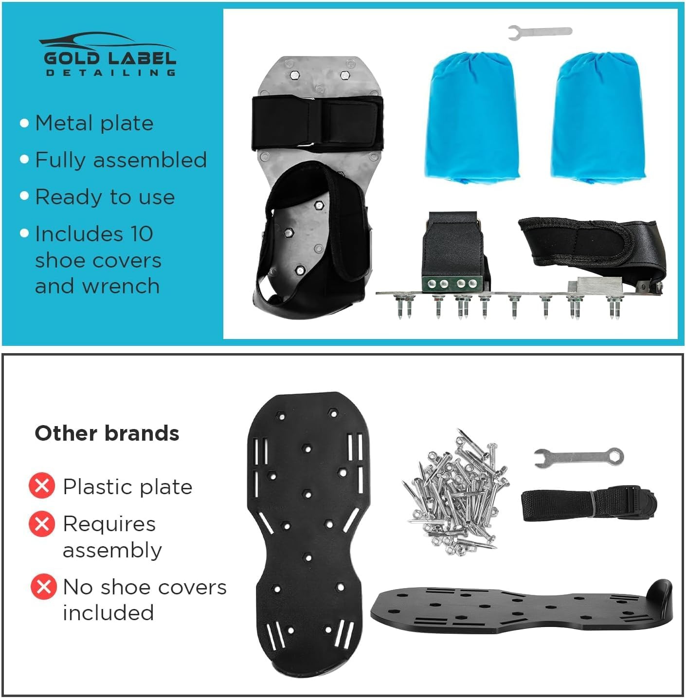 Epoxy Floor Spiked Shoes with 10 Pairs Protective Shoe Covers – Metal Plate Guni