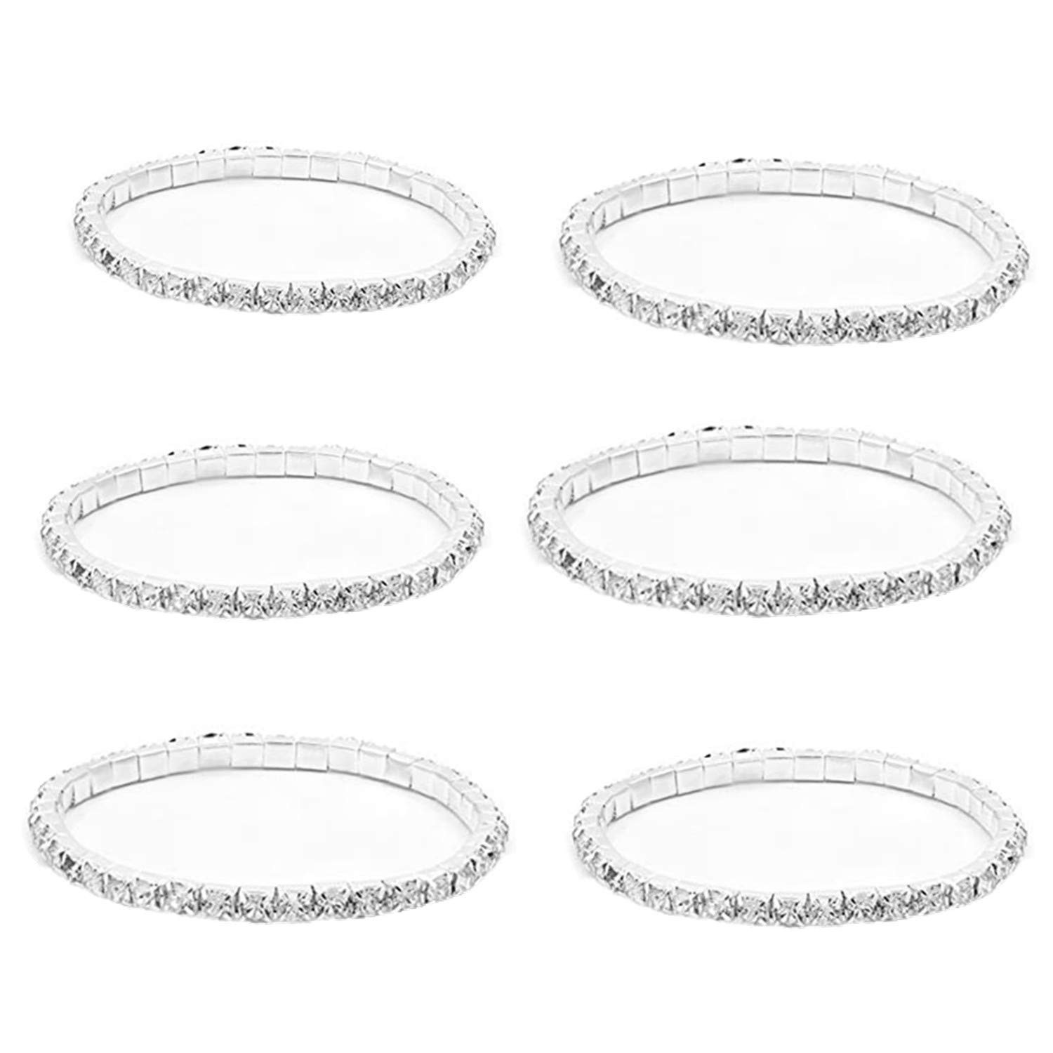 JinYu 6 Pcs Small Rhinestone 1 Rows Crystals Inlaid Paved Multicolor,Silver