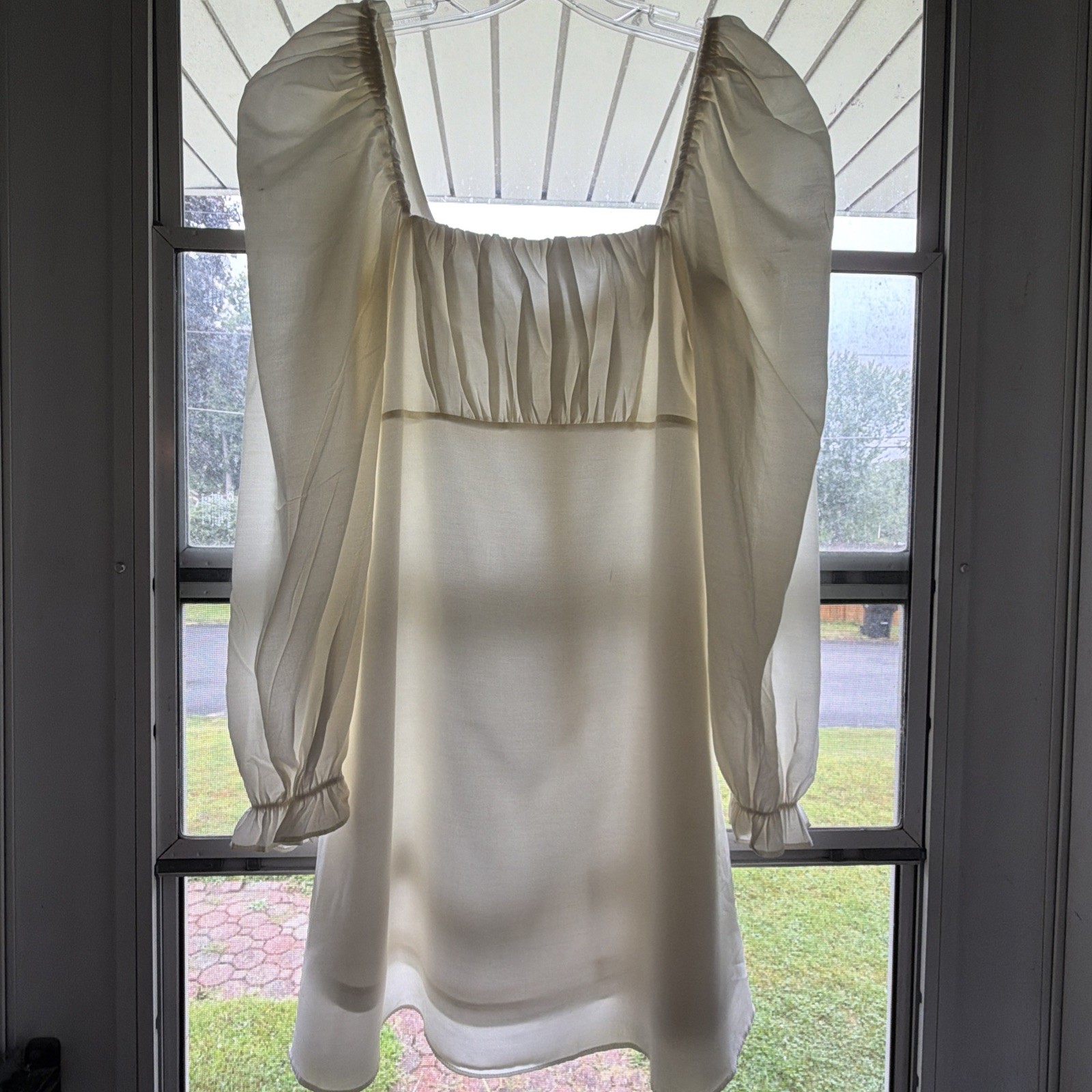 Altar’d State Mini Dress Womens S Off White Satin Shimmer Puff Sleeve Graduation