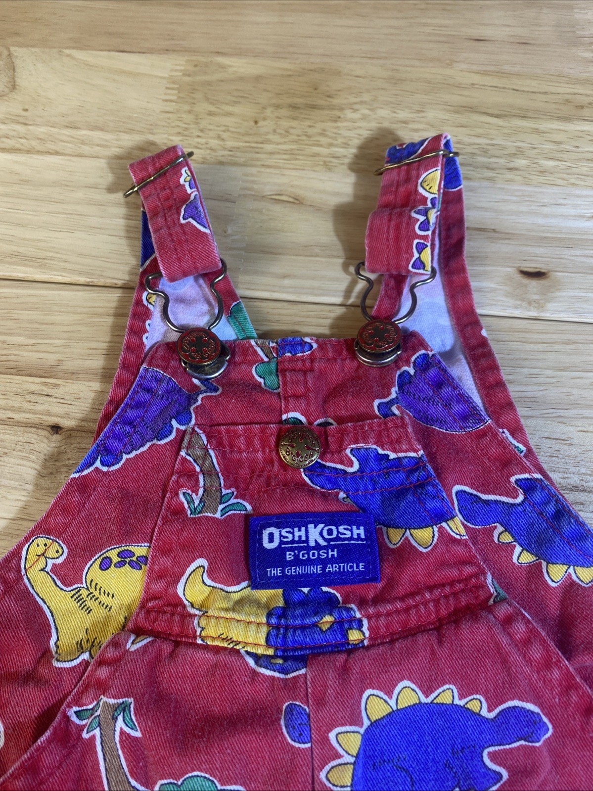 VTG Oshkosh B’Gosh Vestback Red Dinosaur Overalls SZ 18M Paper Tag USA
