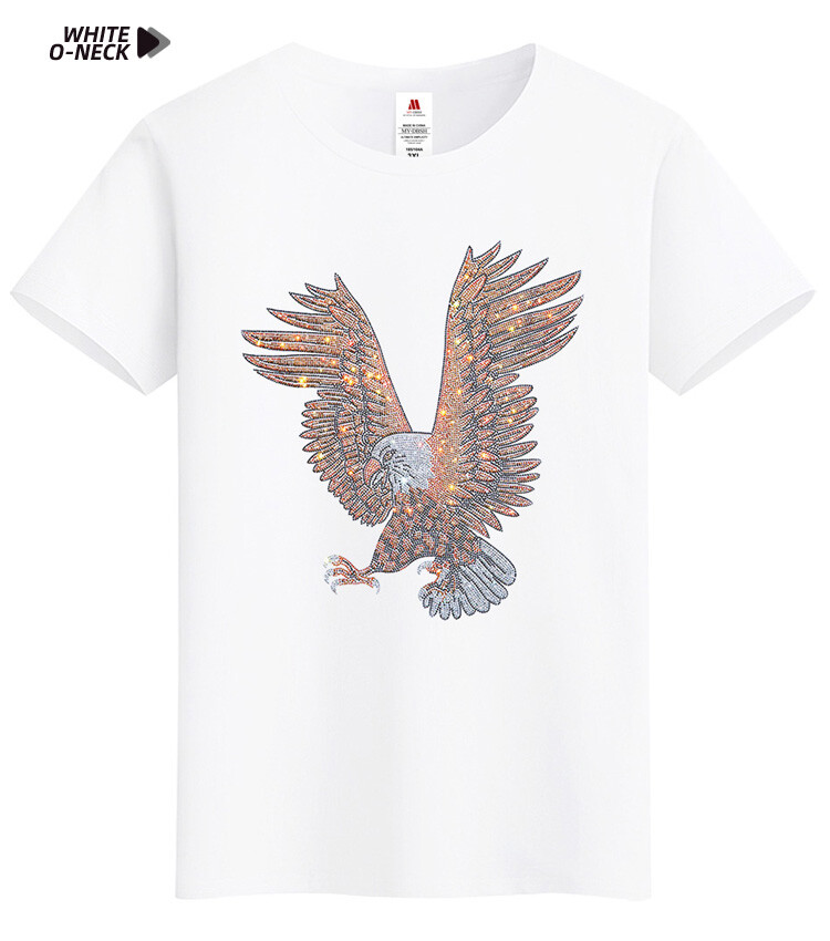 Men Fashion Diamonds T-Shirt Hawk Eagle 3D Rhinestones Hot Drill Short Sleeve