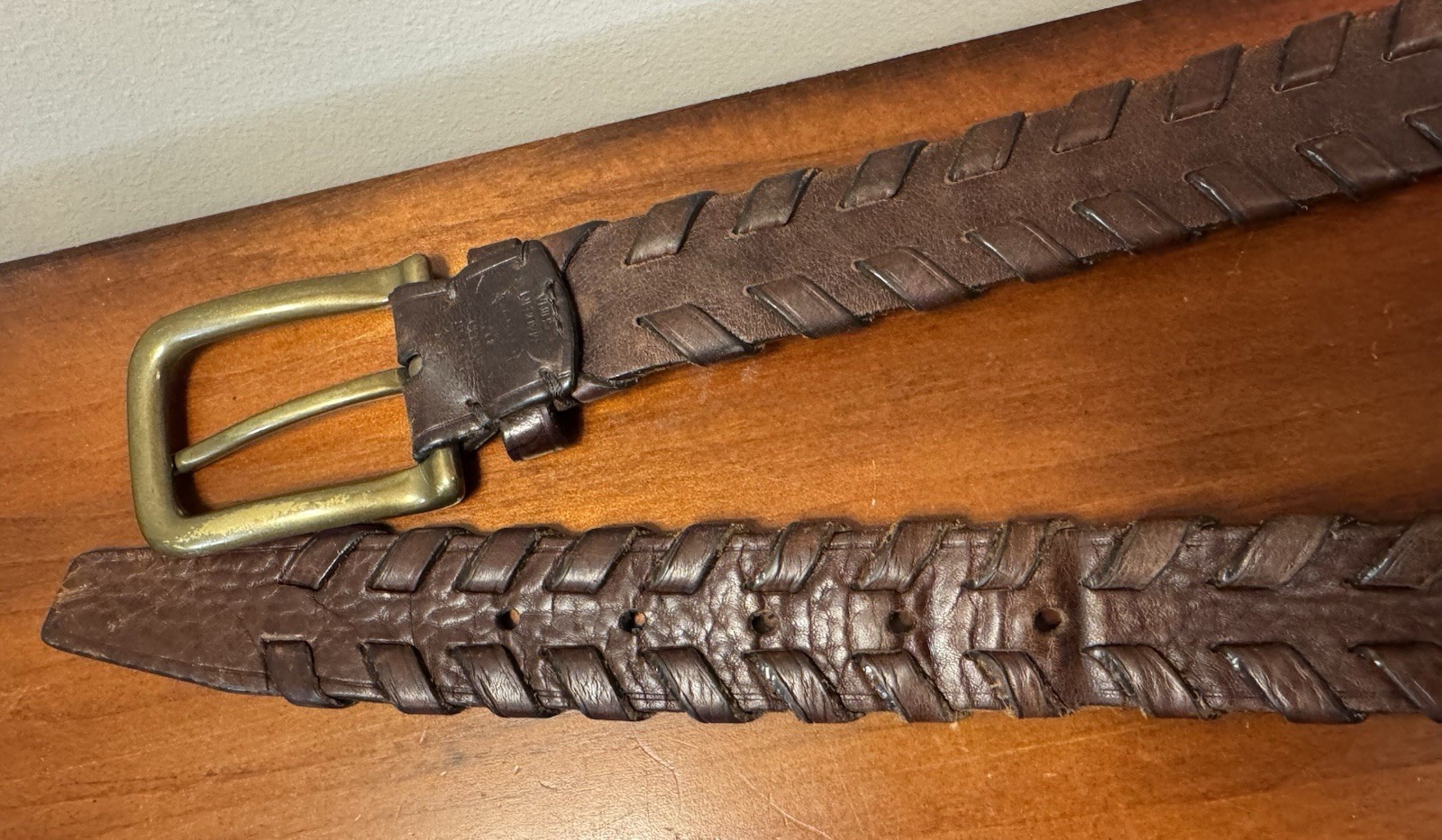 Coach Men’s 1.5” Brown Leather Whipstitch Belt Big Brass Buckle Size 42 105 cm