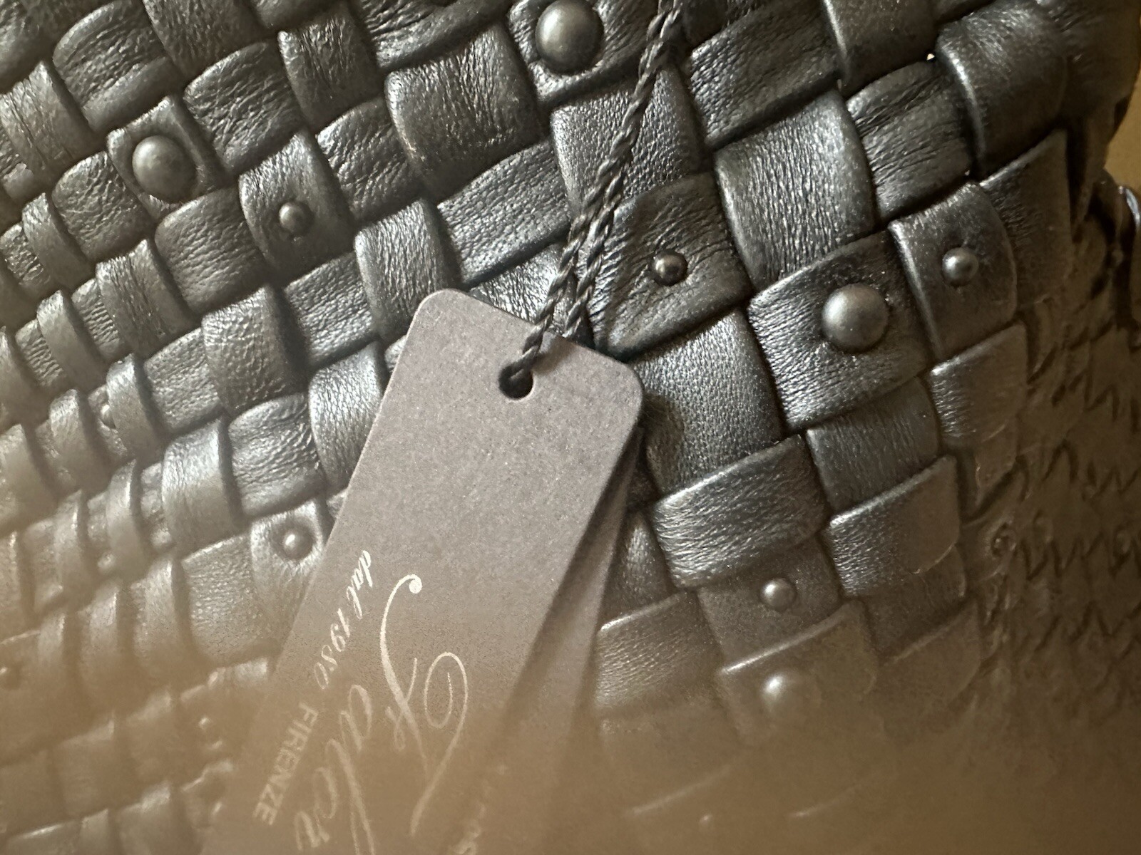 Rare FALOR Firenze Black Studded Woven Leather Large Tote Bag NWT RARE Must C