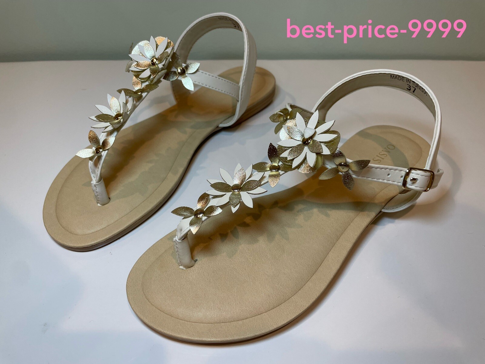 Oasis Sandals – Size 6/ 22.5 cm – Women’s Sliders Flower White – New