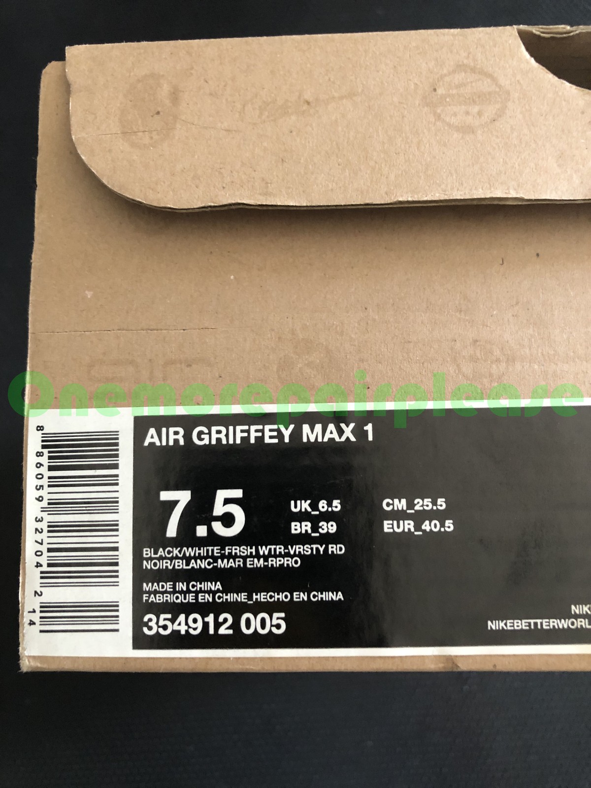 Nike Air Griffey Max 1 354912-005 Black White-Fresh Water-Varsity Red Size 7.5