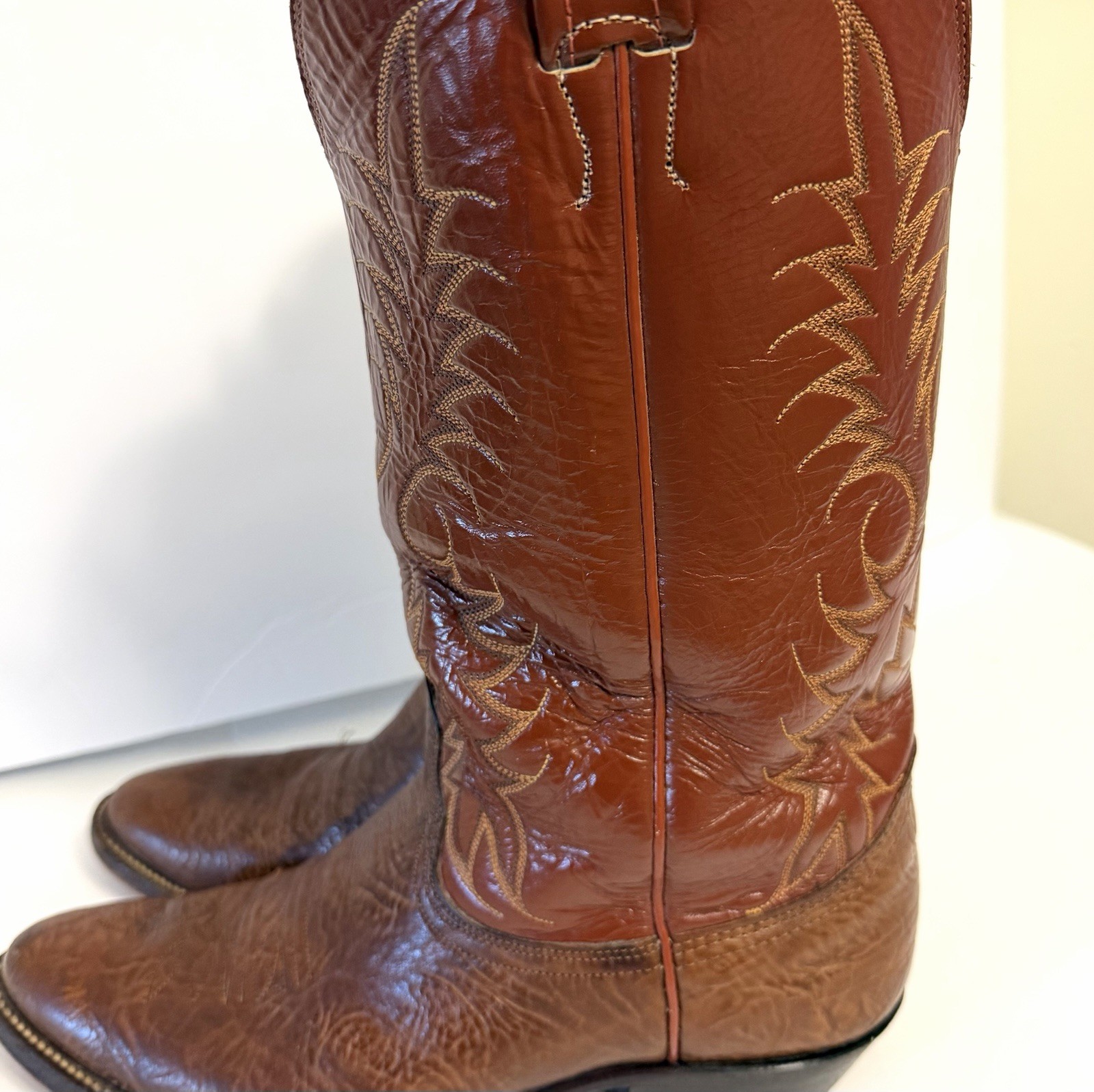 Vtg Nocona Bullhide Leather Cowboy Boots Mens Size 8D Brown Texas Western Boots