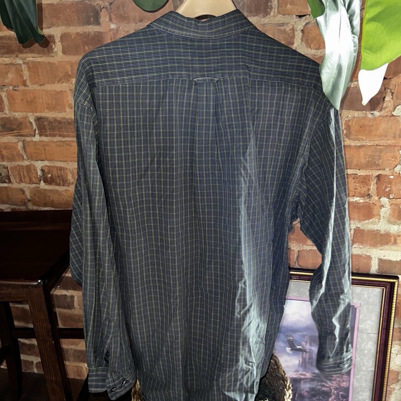 IZOD Men’s L Green/Blue Plaid Long Sleeve Button-Up Shirt, Cotton Woven