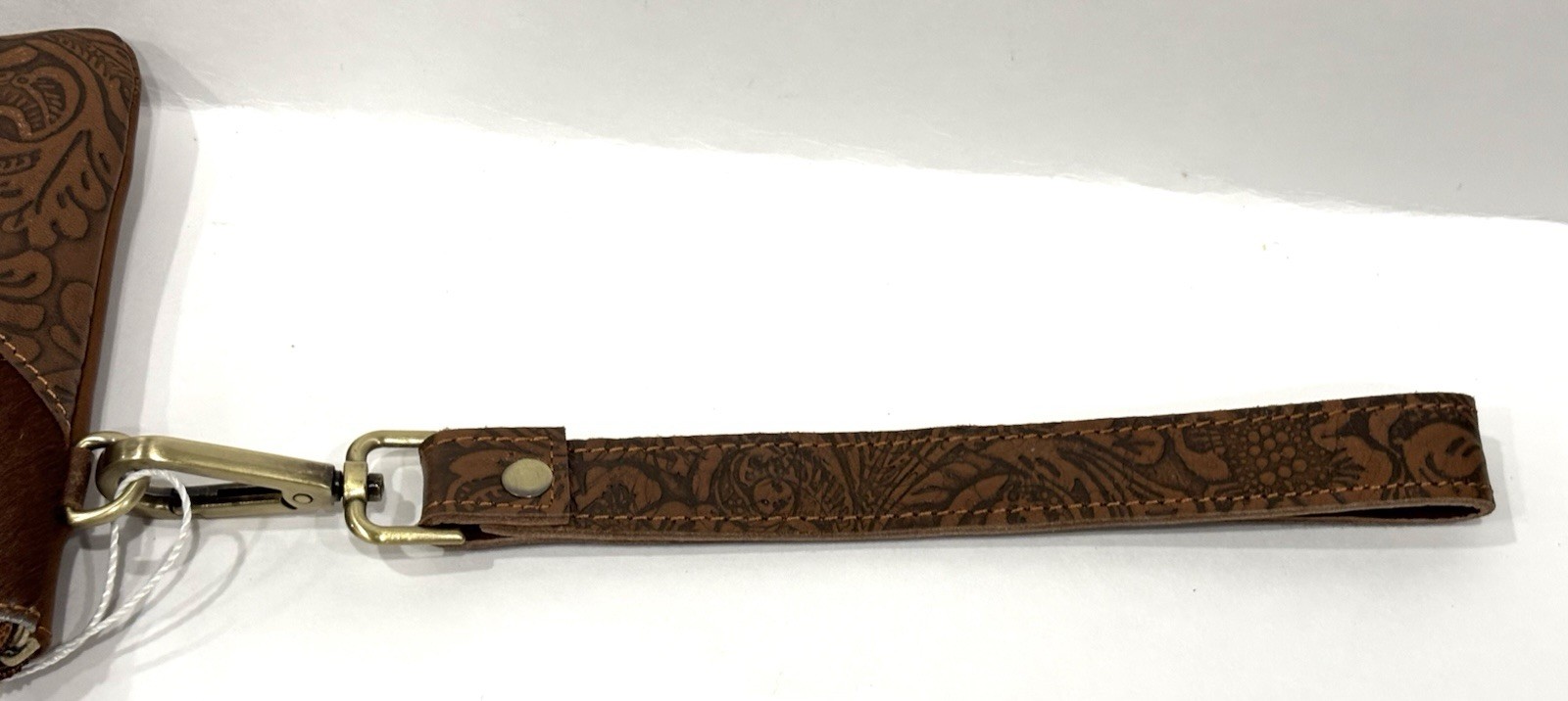 Countryside Co. Cowhide Tooled Leather Wristlet Clutch Brown White NWT