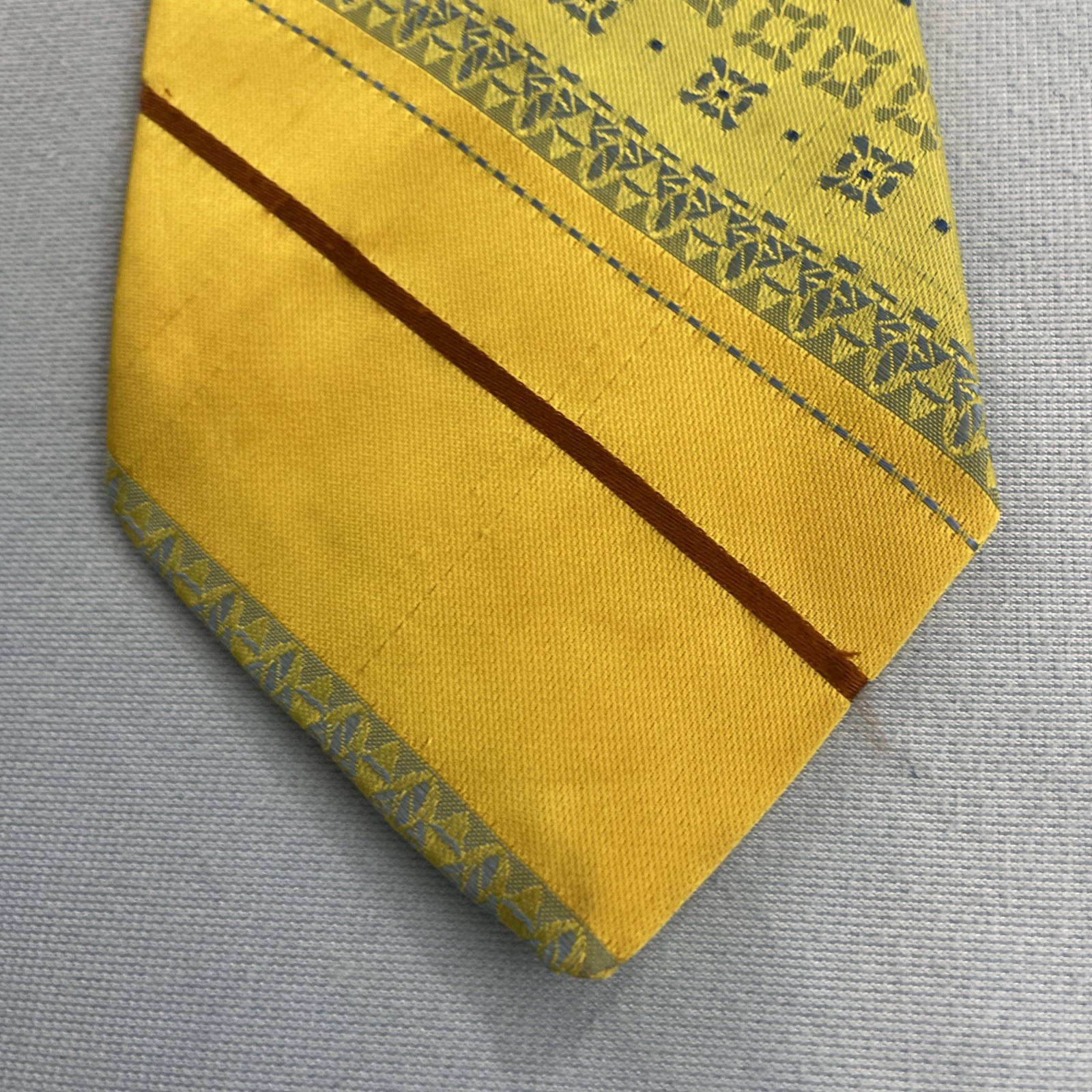 vtg 70s Trevira Cornel Swing Tie Southwest Rockabilly Stripe Yellow Green 4×57