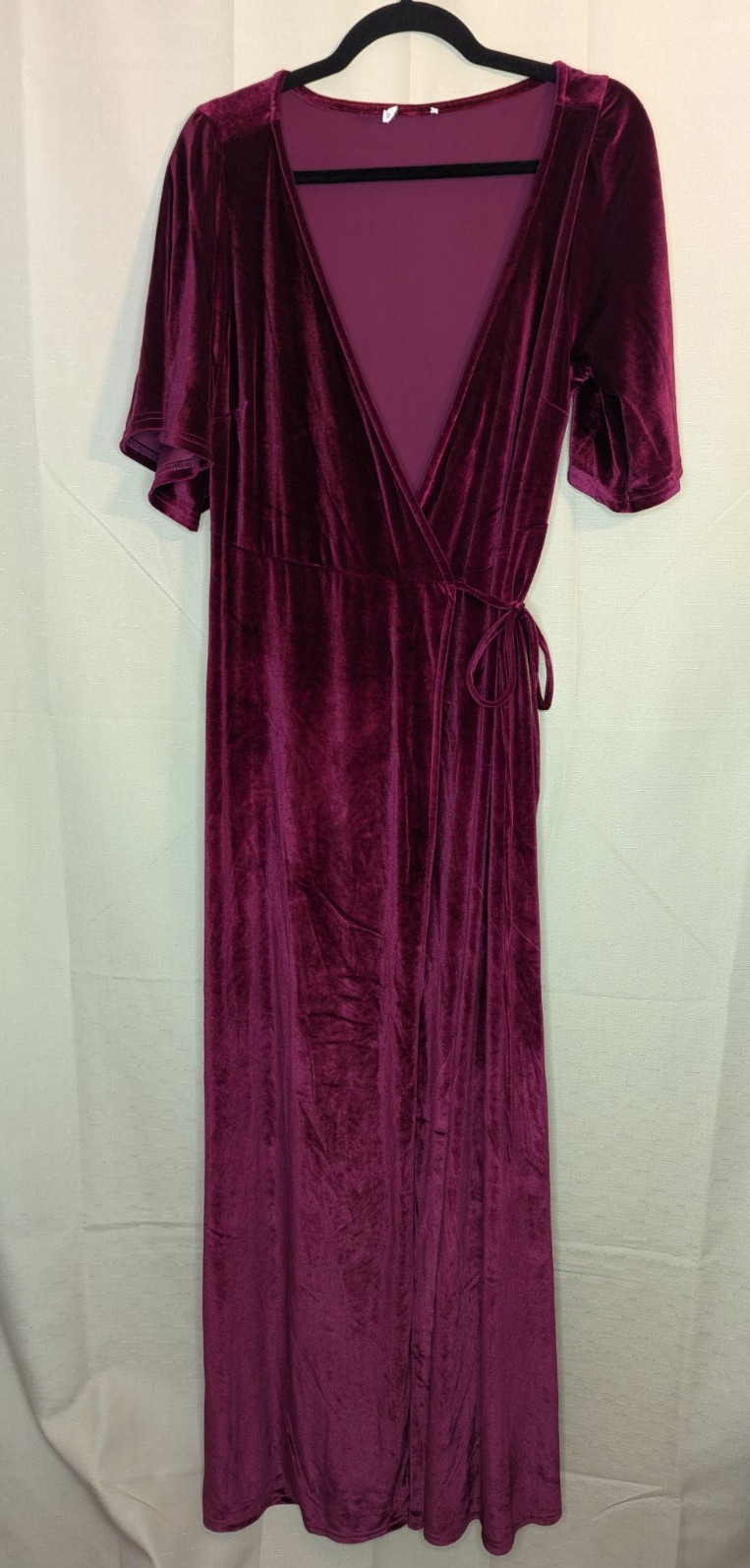 Baltic Born Size M Mulberry Velvet Short Flutter Sleeve Wrap Maxi Dress