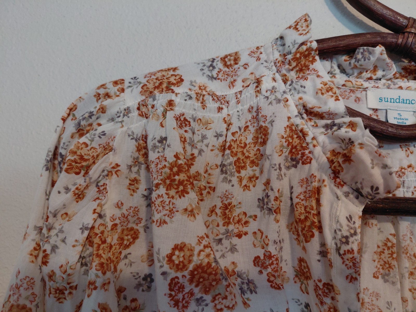 Sundance 100% Cotton Floral V-Neck Long Tie Sleeve Button Up Cottagecore Top S