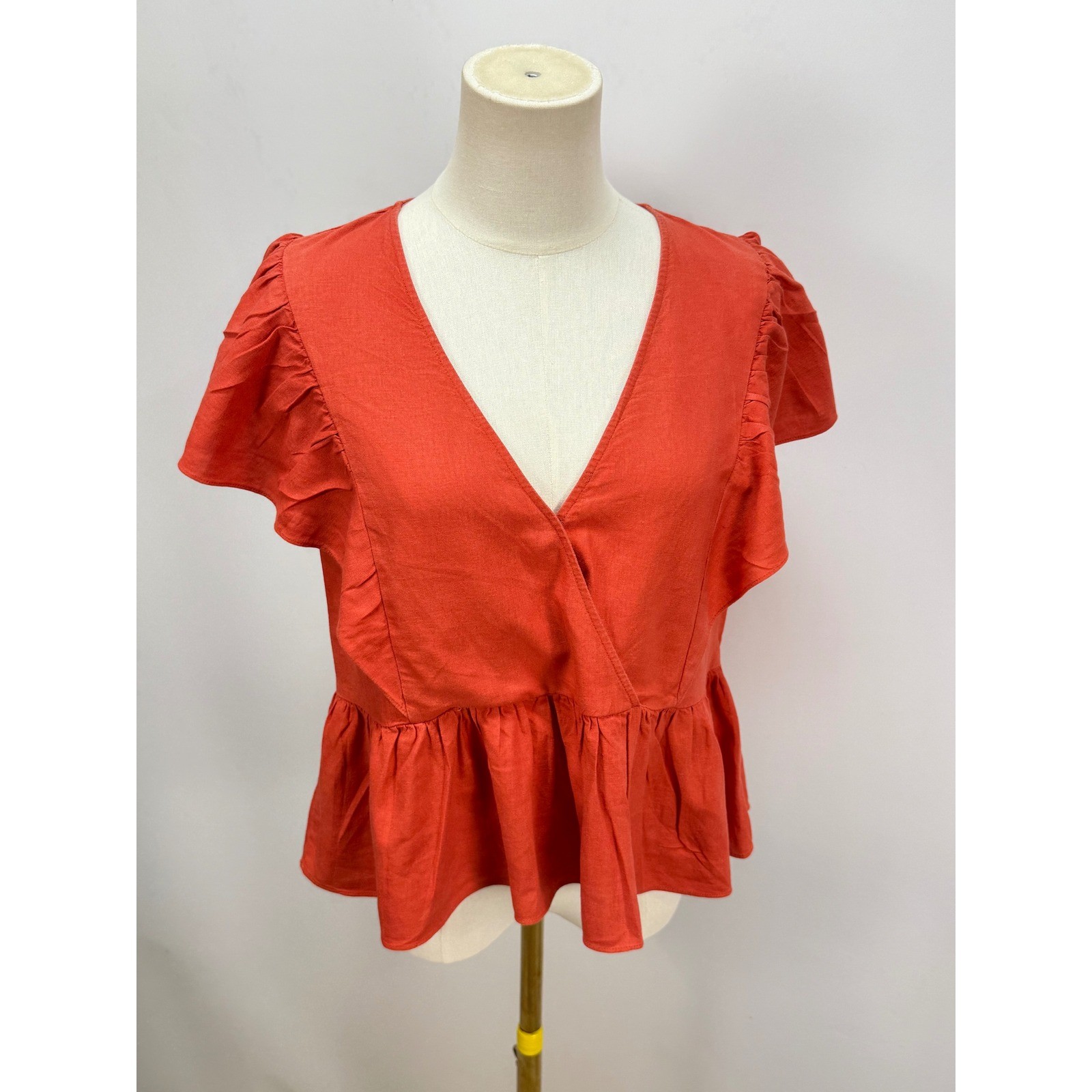 Madewell Ruffle Wrap Peplum Top Burnt Orange Linen Blend XS CKP454534629