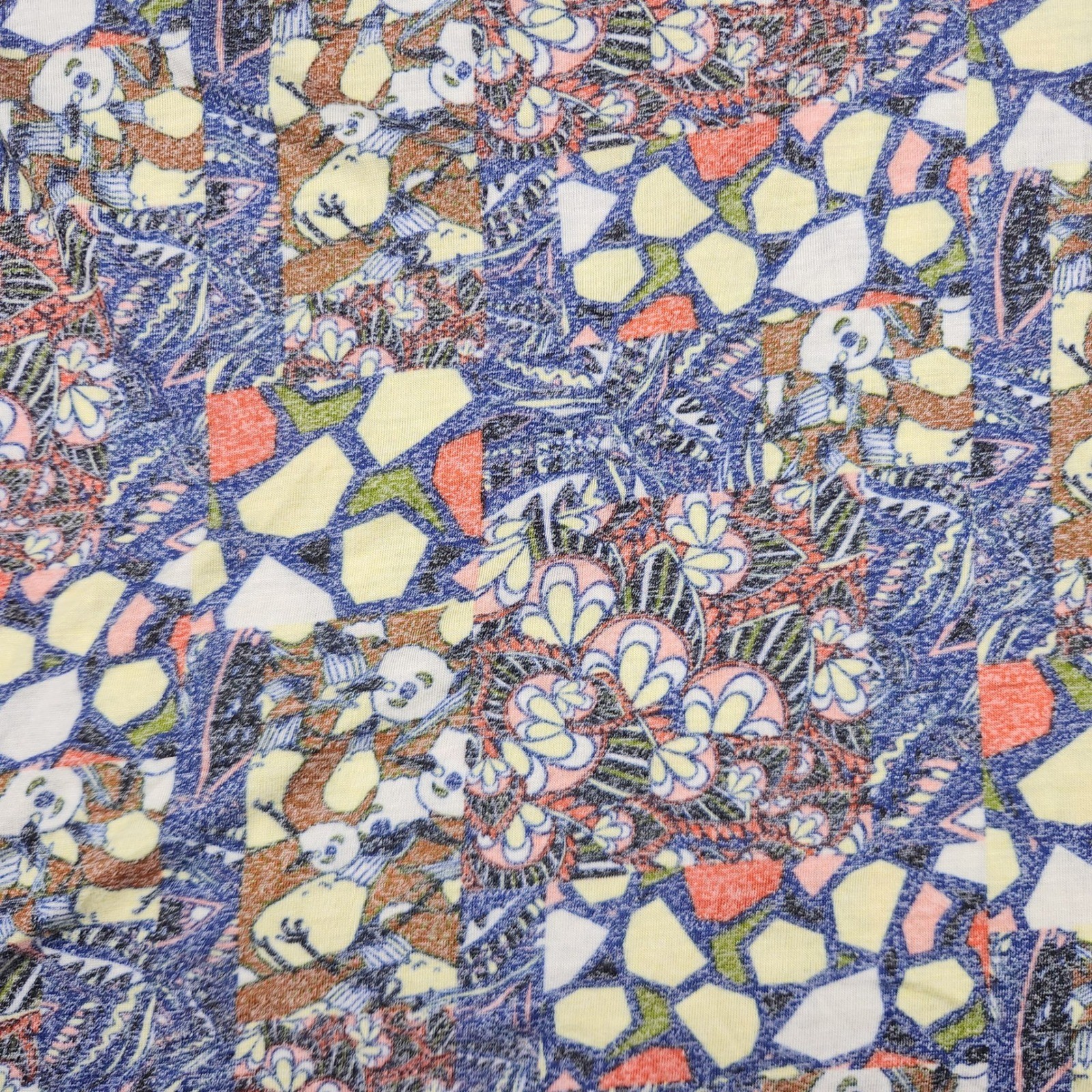 LuLaRoe Classic T Womens XS Blue Yellow Floral Geometric Patchwork High Low Top