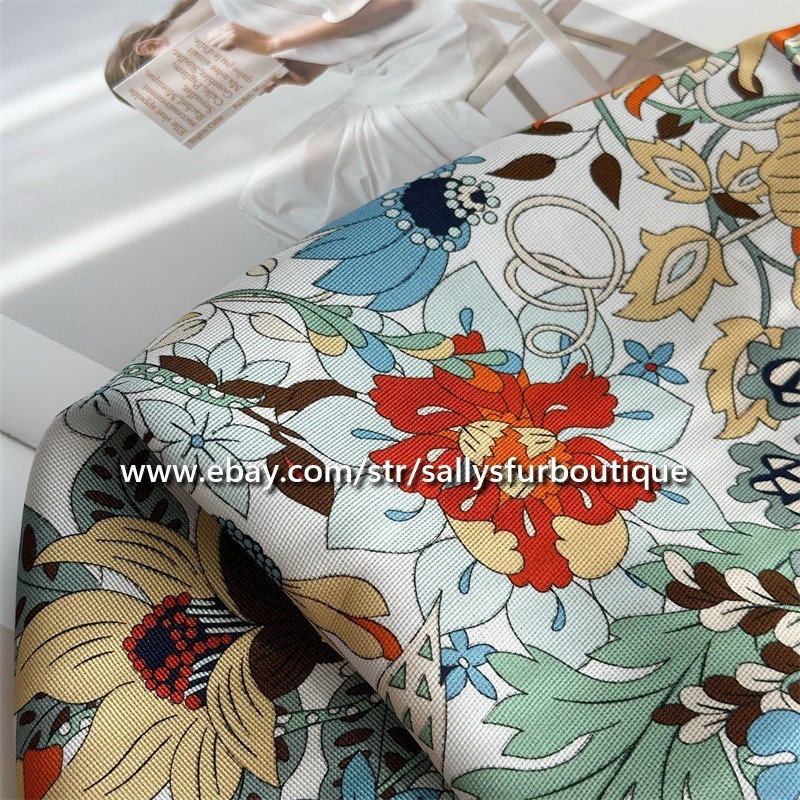 Heavy 18 Momme Silk Flowers Print Double Face Collar Scarf 26″ Yellow