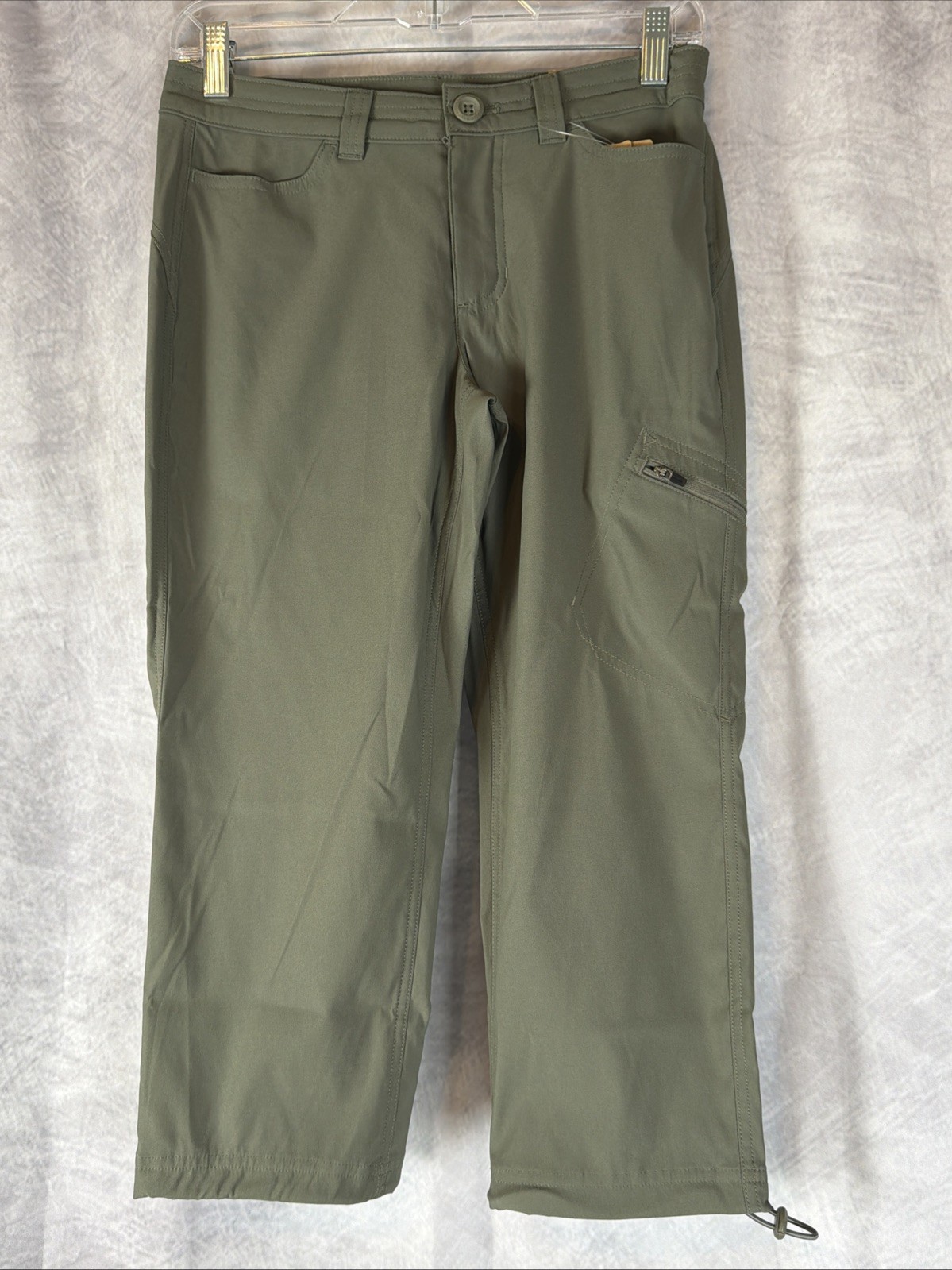Eddie Bauer Rainier Capri Pants Womens Sz 0 Khaki Hiking Nylon Stretch Zip Green