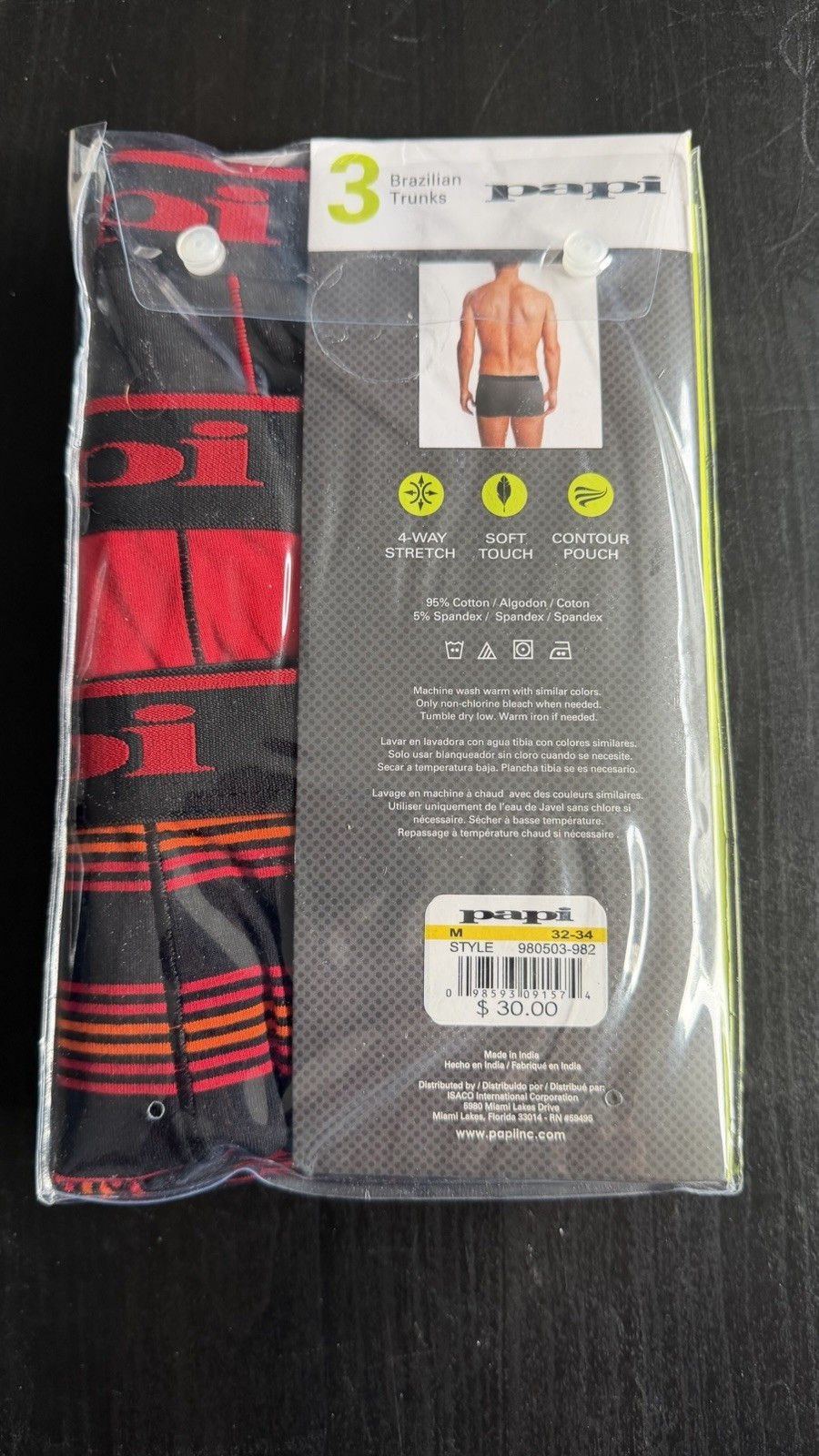 Papi Stretch Men’s Solid Brazilian Cut Trunks (3 Pack)