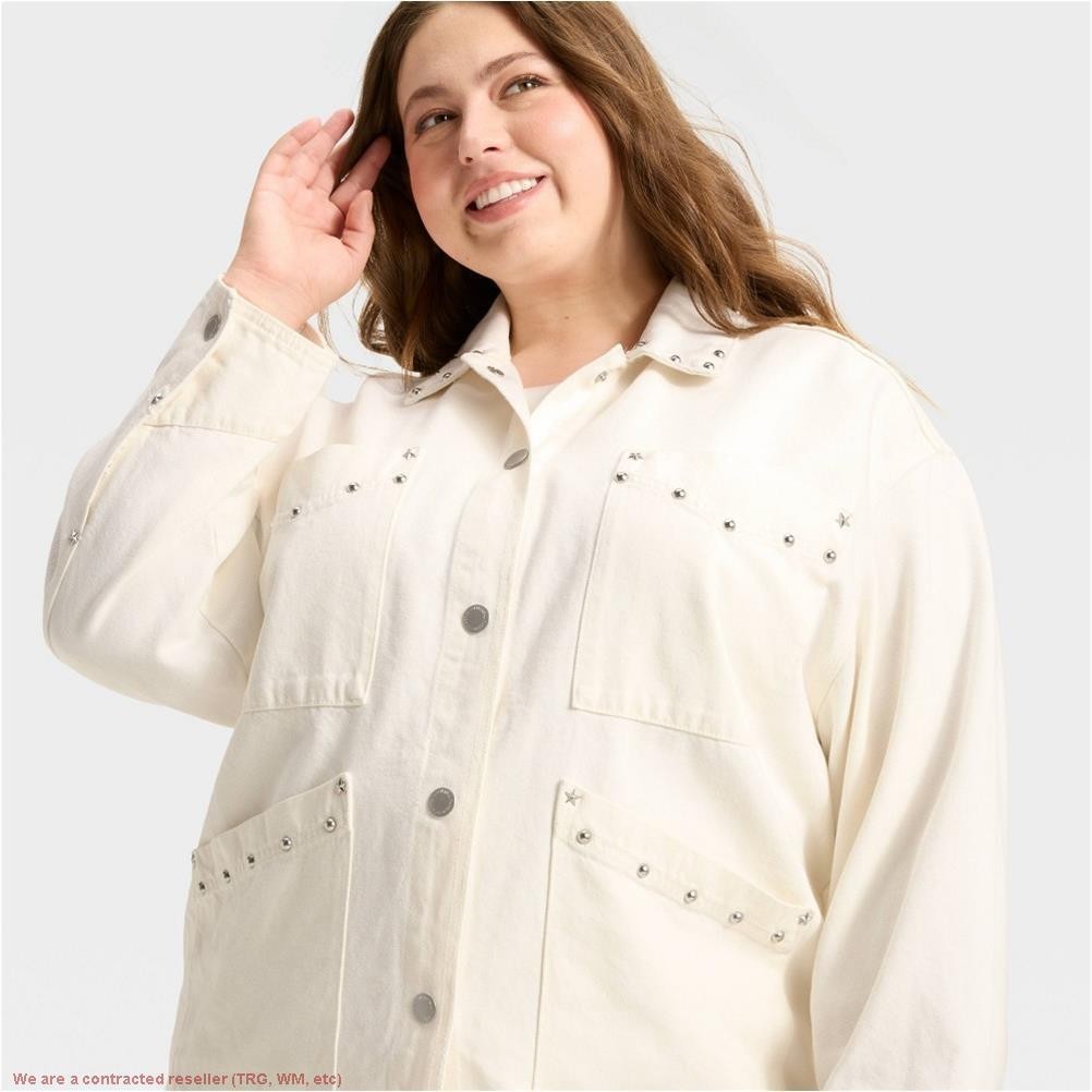 Women’s Studded Chore Denim Jacket Universal Thread White XXL *SEE DEAL!!!*