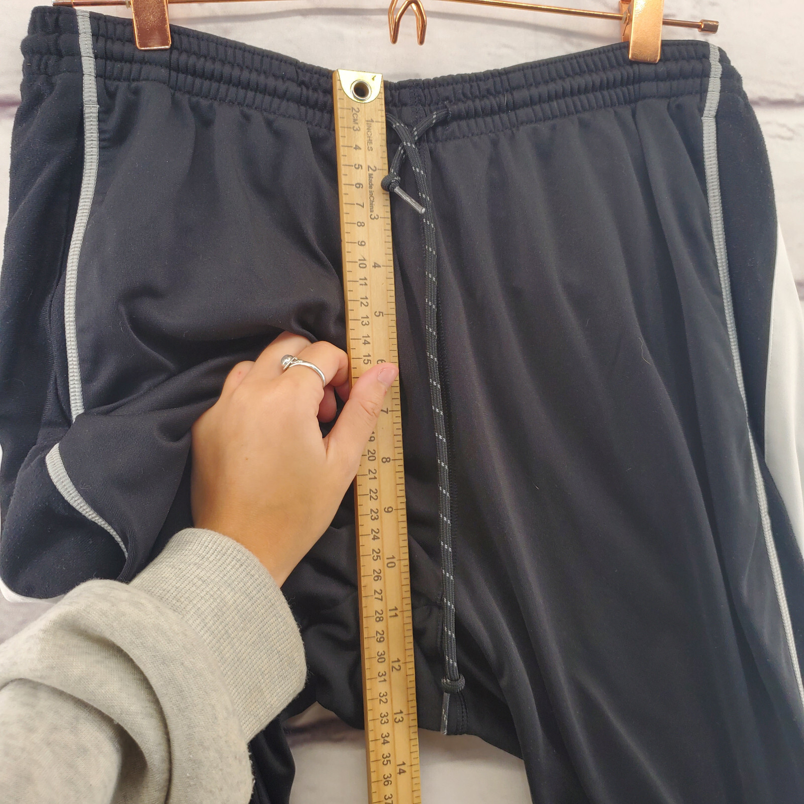 ADIDAS Track Pants Mens Large Atheltic Drawstring Straight Black White