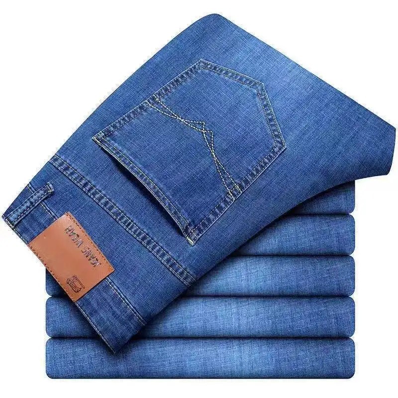 Men’s Casual Straight Leg Jeans Soft Stretch Denim Zipper Fly Blue Black Pants