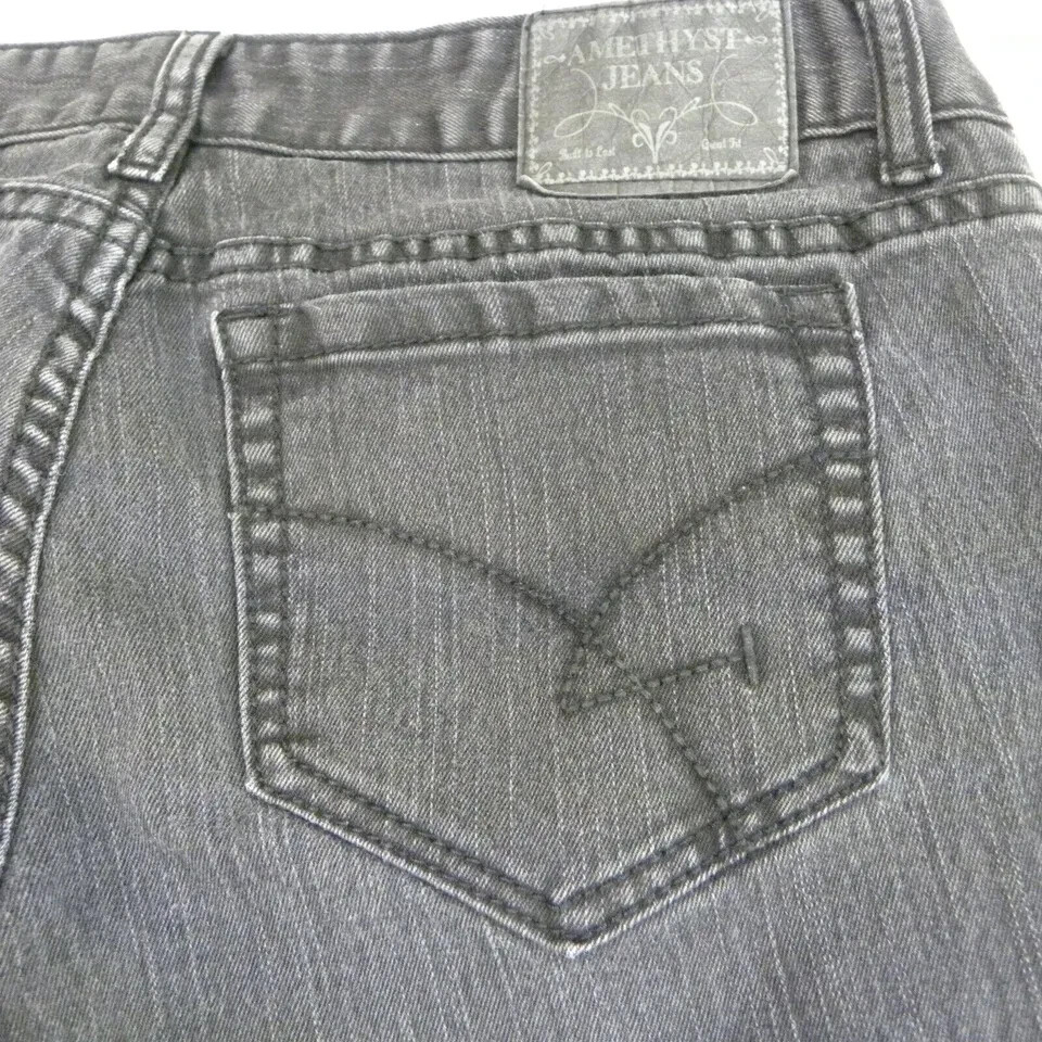Amethyst Jeans Womens 11 Black Straight Leg Mid Rise Stretch Denim Meas 32×30