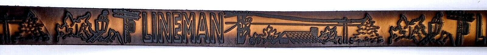 LINEMAN ELECTRICAL POLE TOOLS EMBOSSED LEATHER COWHIDE BELT SIZE 26-48 USA MADE