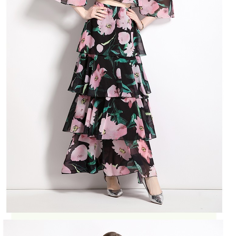 Women’s Boho Floral 2 Piece Set Off Shoulder Crop Top Tiered Maxi Skirt Vacation