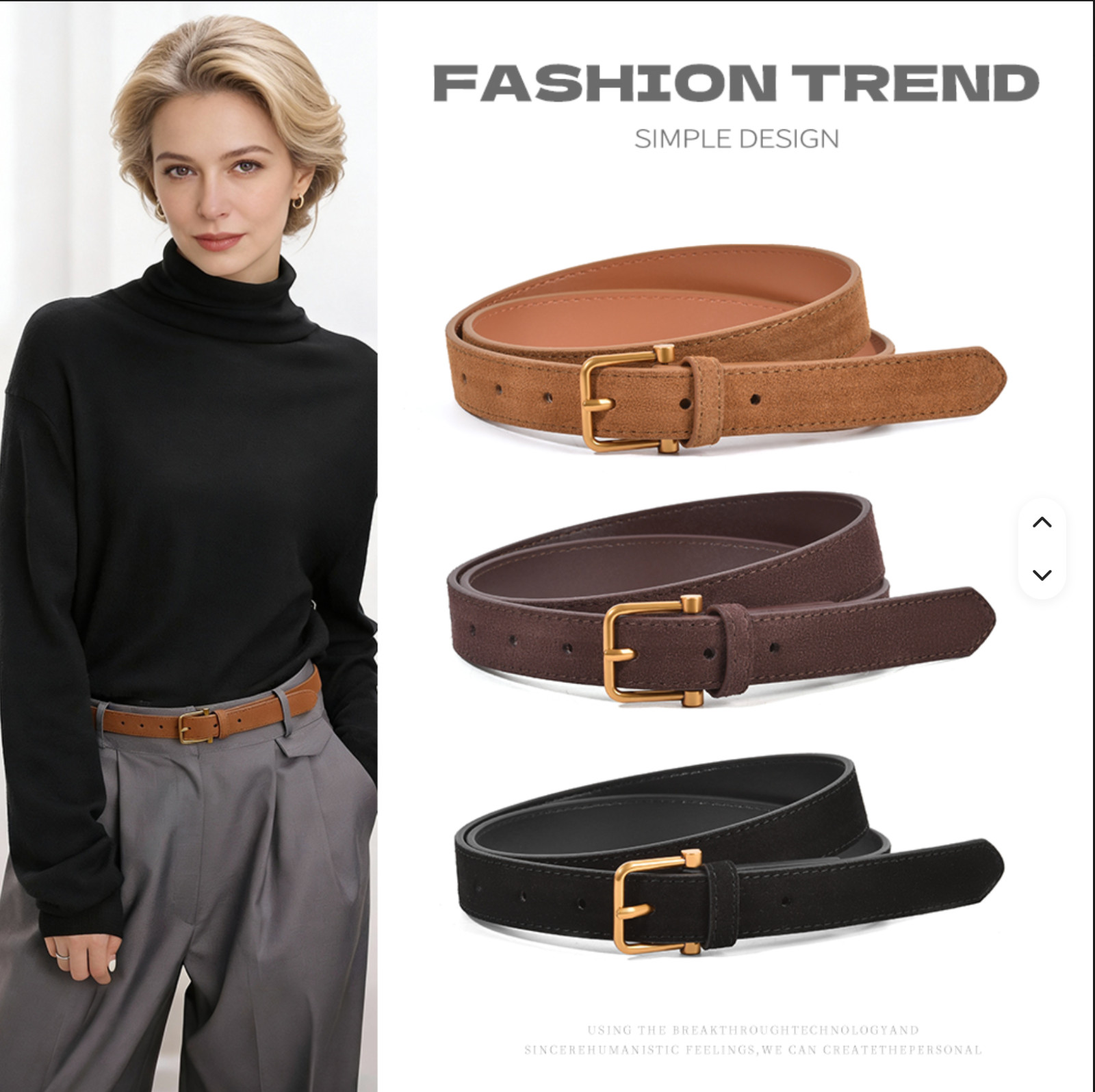 Spring Casual Caramel Color Eco-Friendly Genuine Cow Hide Leather Belt
