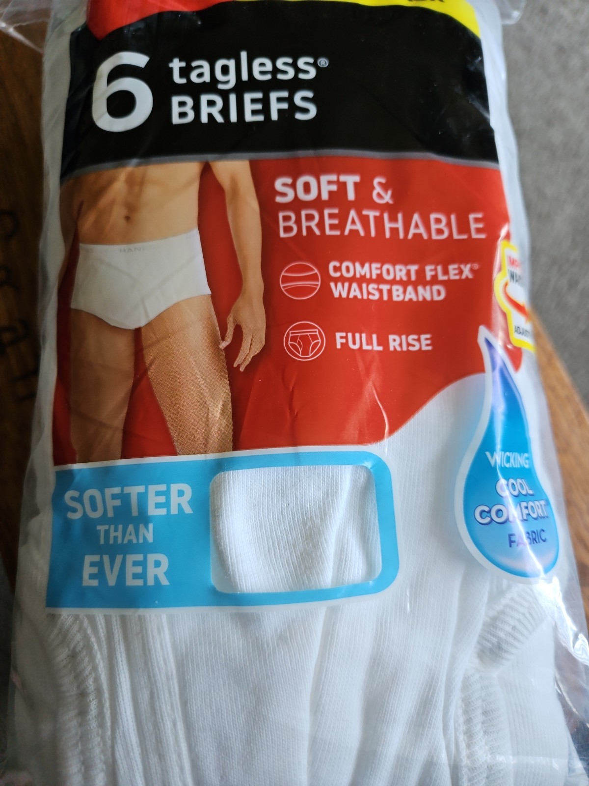 NIP Hanes 6 Pack Mens Tagless White Briefs Comfort Flex Waistband Soft Wicking