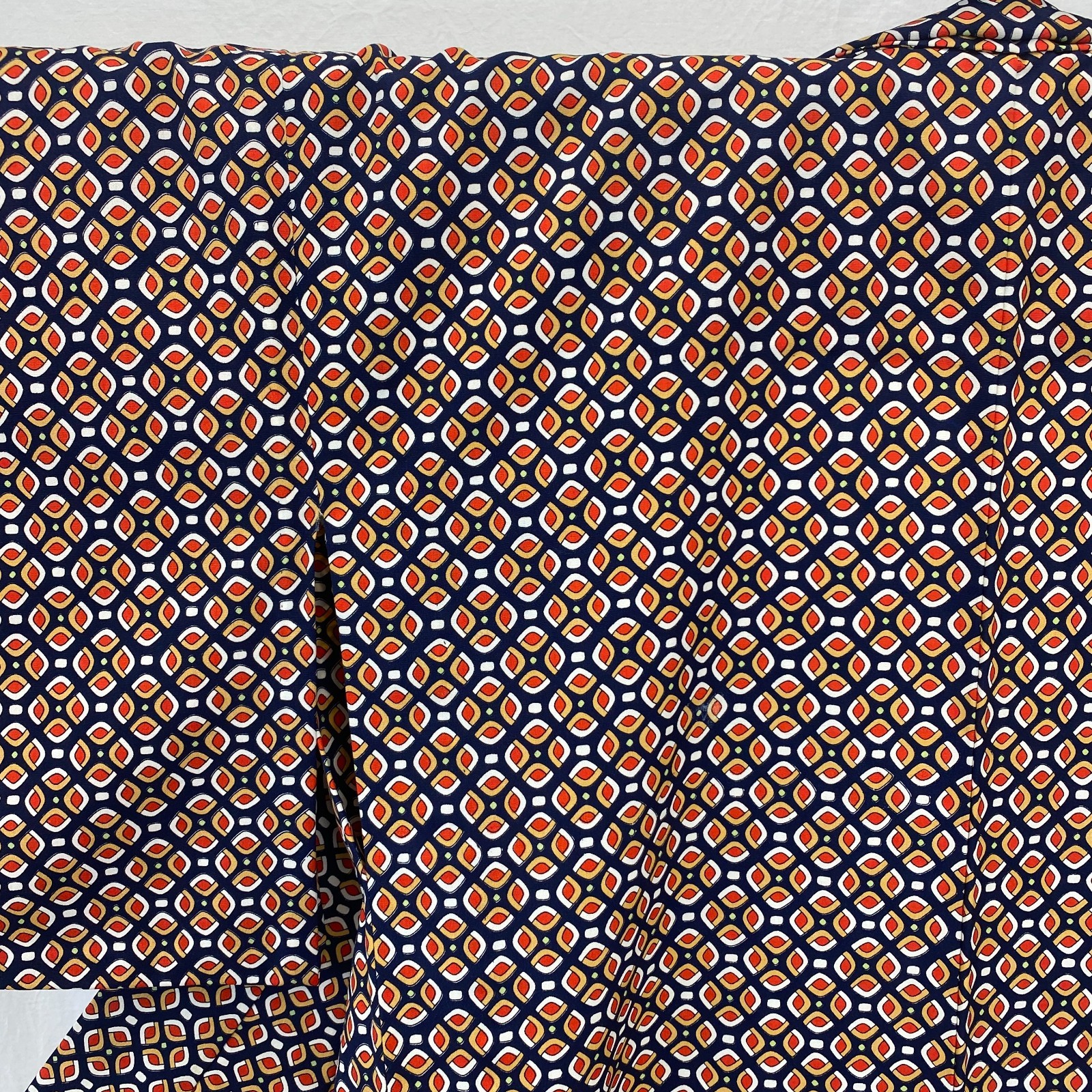 Japanese Vintage Kimono Polyester Navy No Lining Komon Traditional Length 63 in