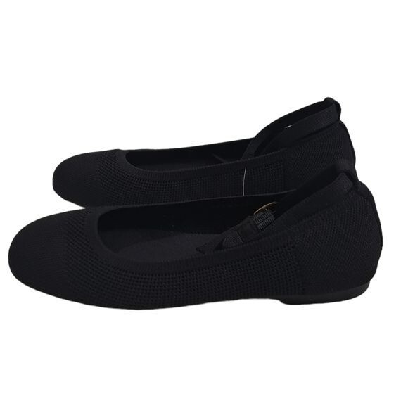 Burudani Black Knit Mary Jane Round Flats Women’s Size 7.5 Comfort Slip-On Shoes