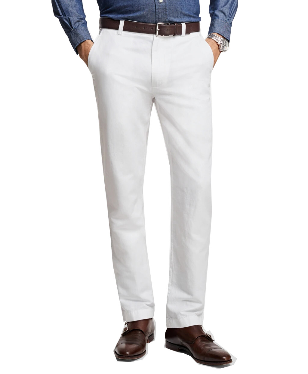 Brooks Brothers Mens White Clark Fit Supima Cotton Chino Pants, 33W x 34L 5181-9