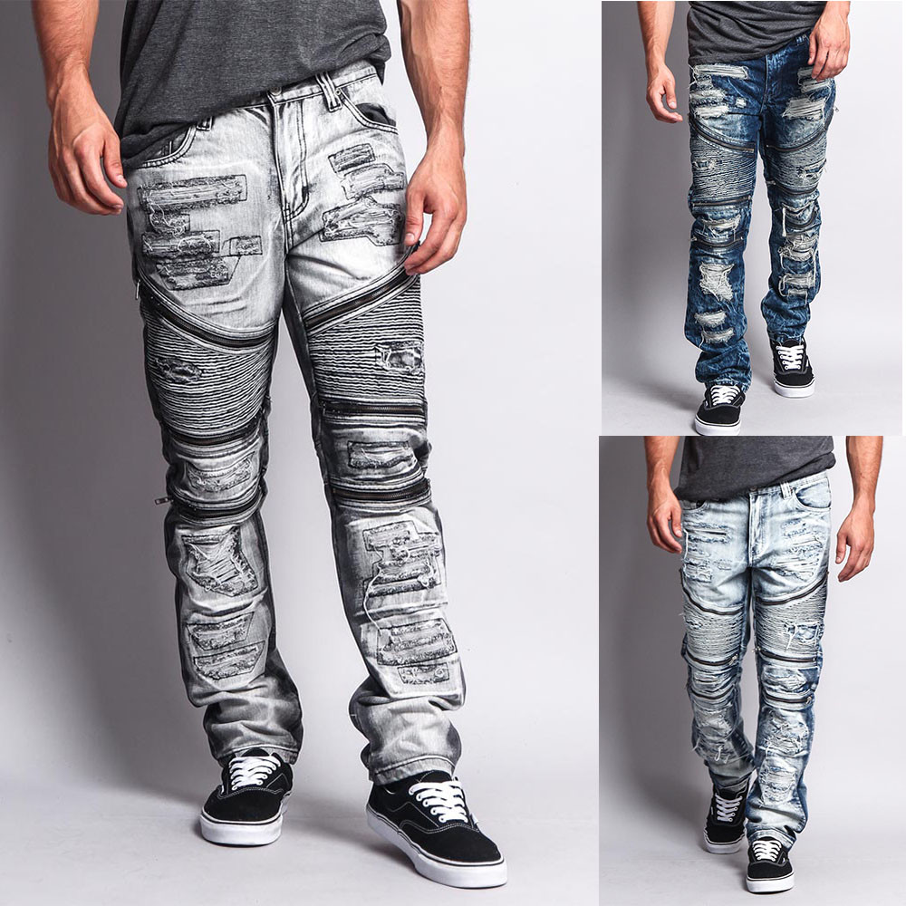 G-Style USA Men’s Biker Distressed Washed Zipper Slim Fit Jeans – DL1010-L