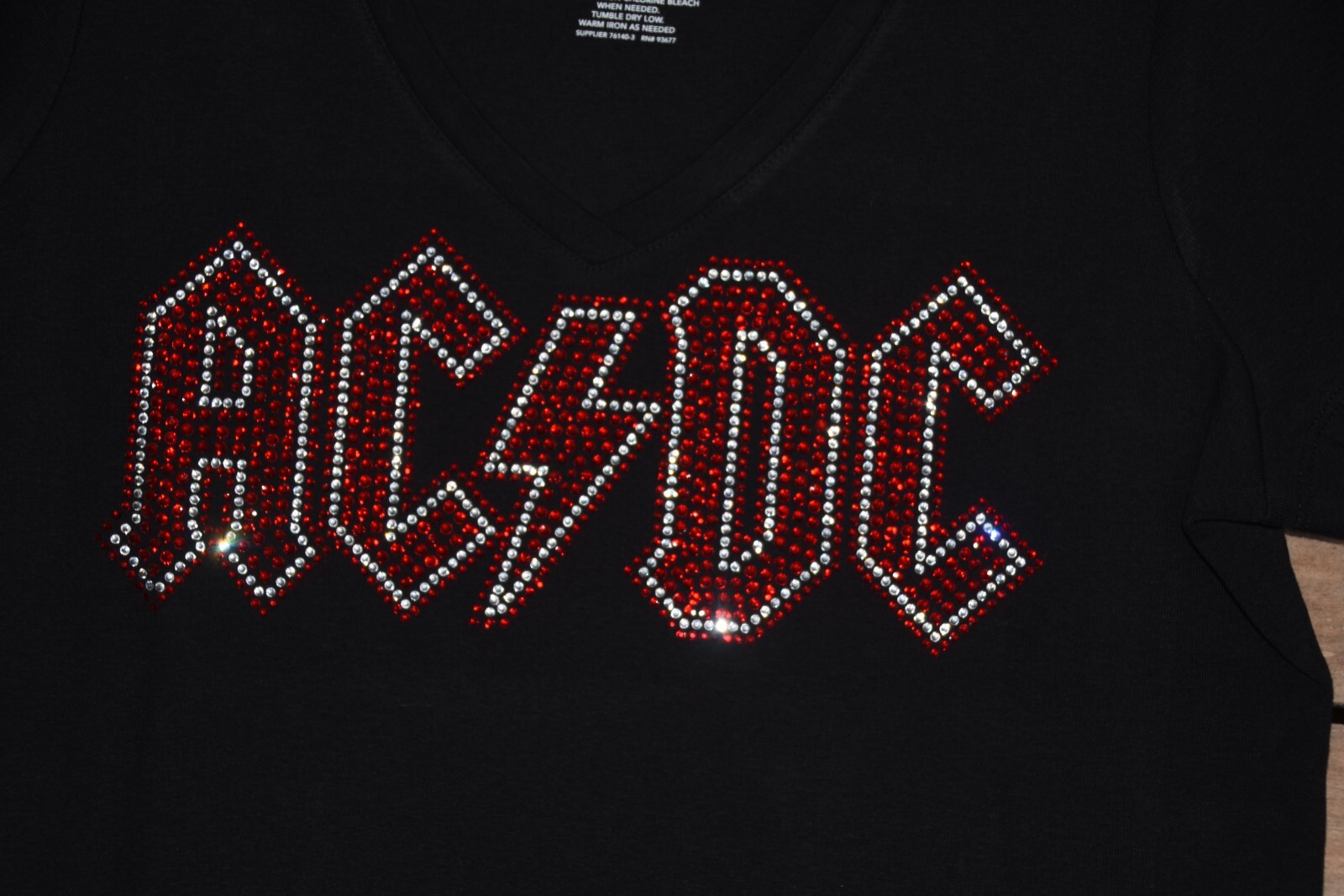 AC/DC rhinestone bling shirt or tank XS S M L XL XXL 1X 2X 3X 4X 5X clear red