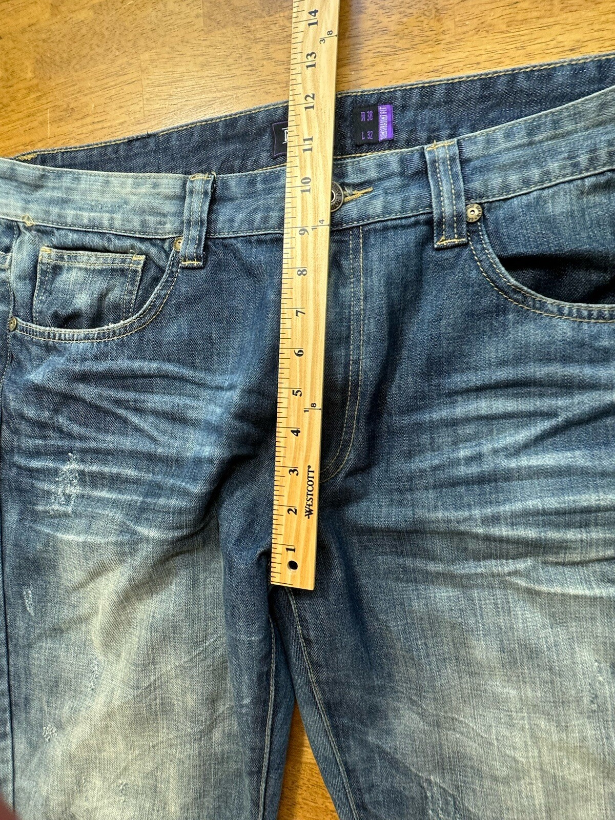 Grindhouse Bleach Washed Jeans Unique Design Mens Size 38×32 Slim Straight Fit