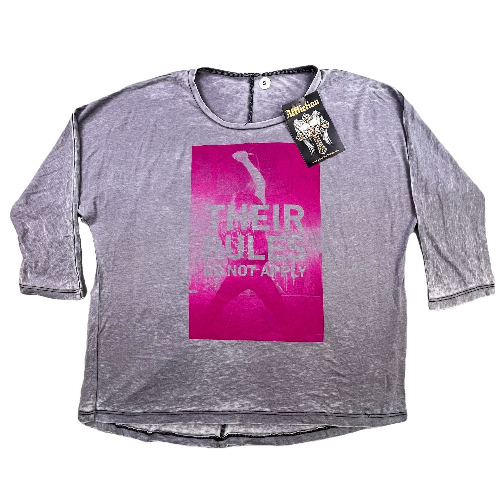 Affliction Shirt Women’s Small S Gray Their Rules Do Not Apply Distressed NEW