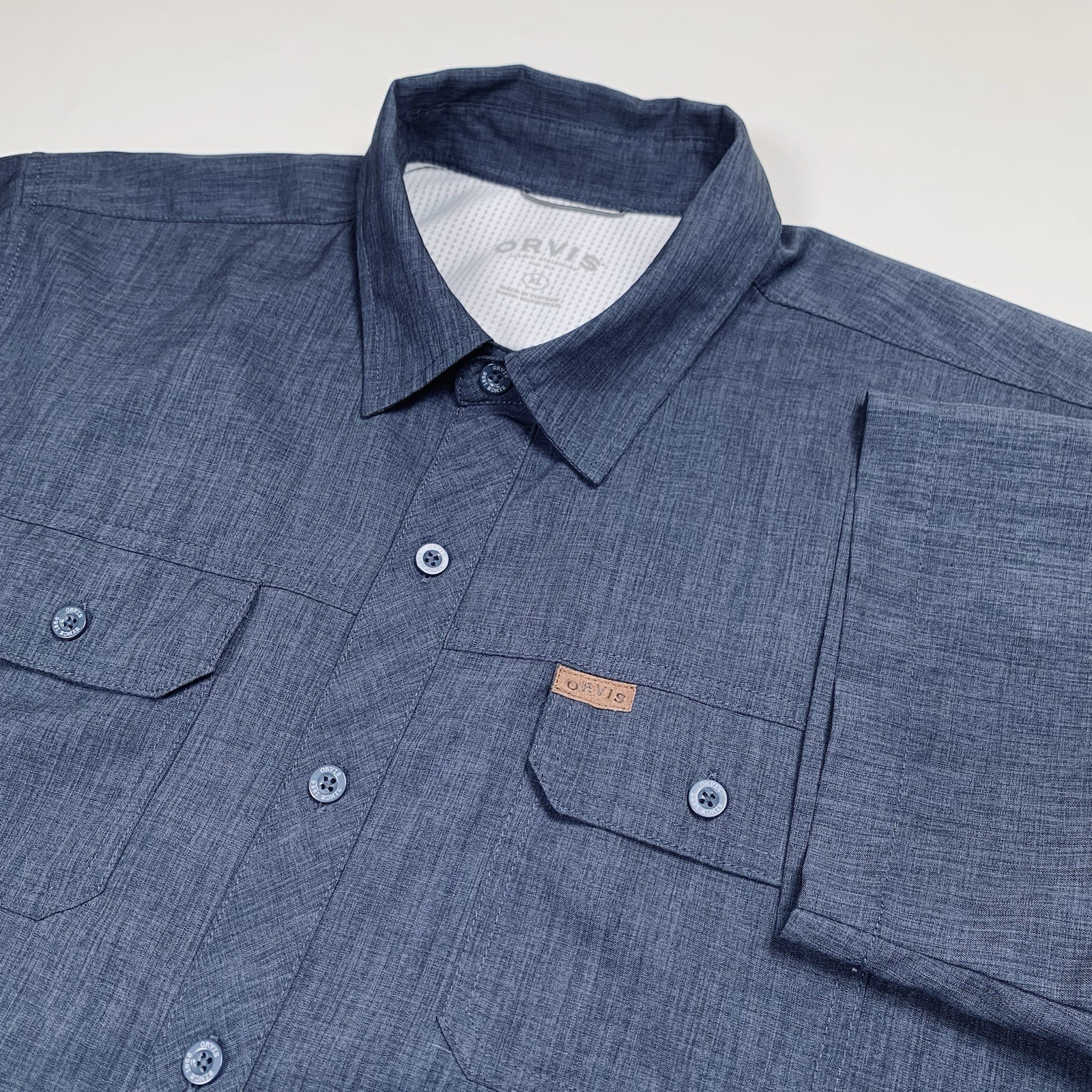 Orvis Classic Collection Shirt Men XL Blue Short Sleeve Quick Dry Tech Button Up