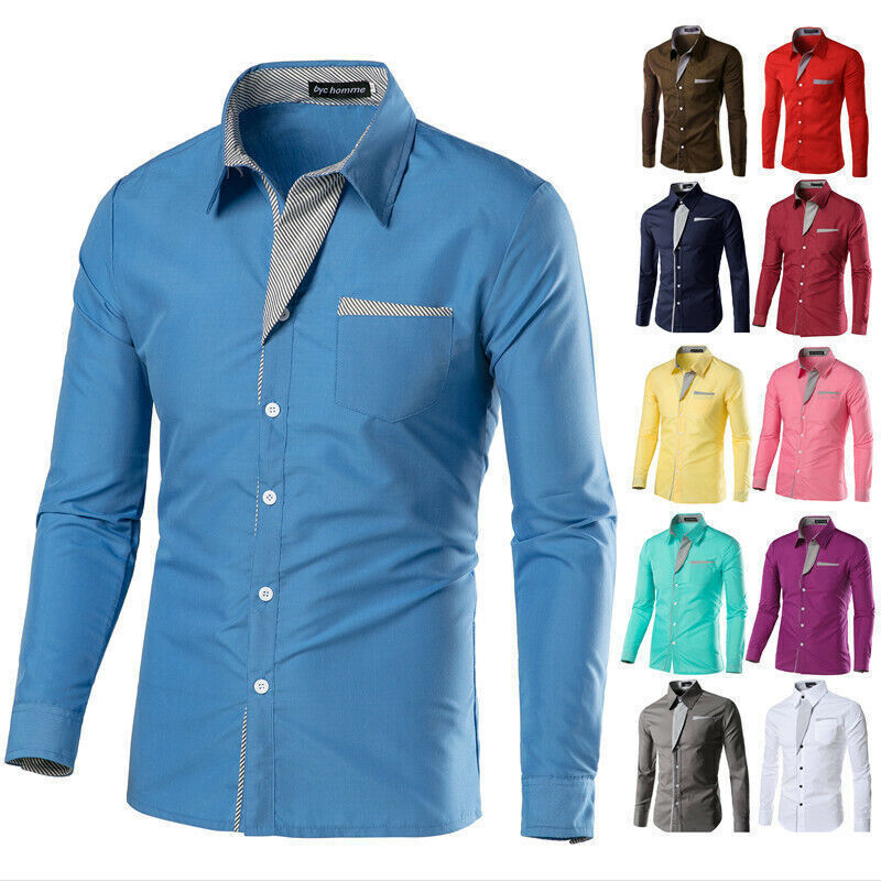 Business Shirt Shirts Men’s Slim Formal Sleeve Long Luxury Tops Fit Dress Casual