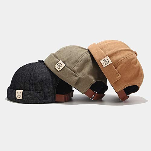 Docker Cap Men Brimless Hats Beanie Rolled Cuff Retro Sailor Hat with Adjustable