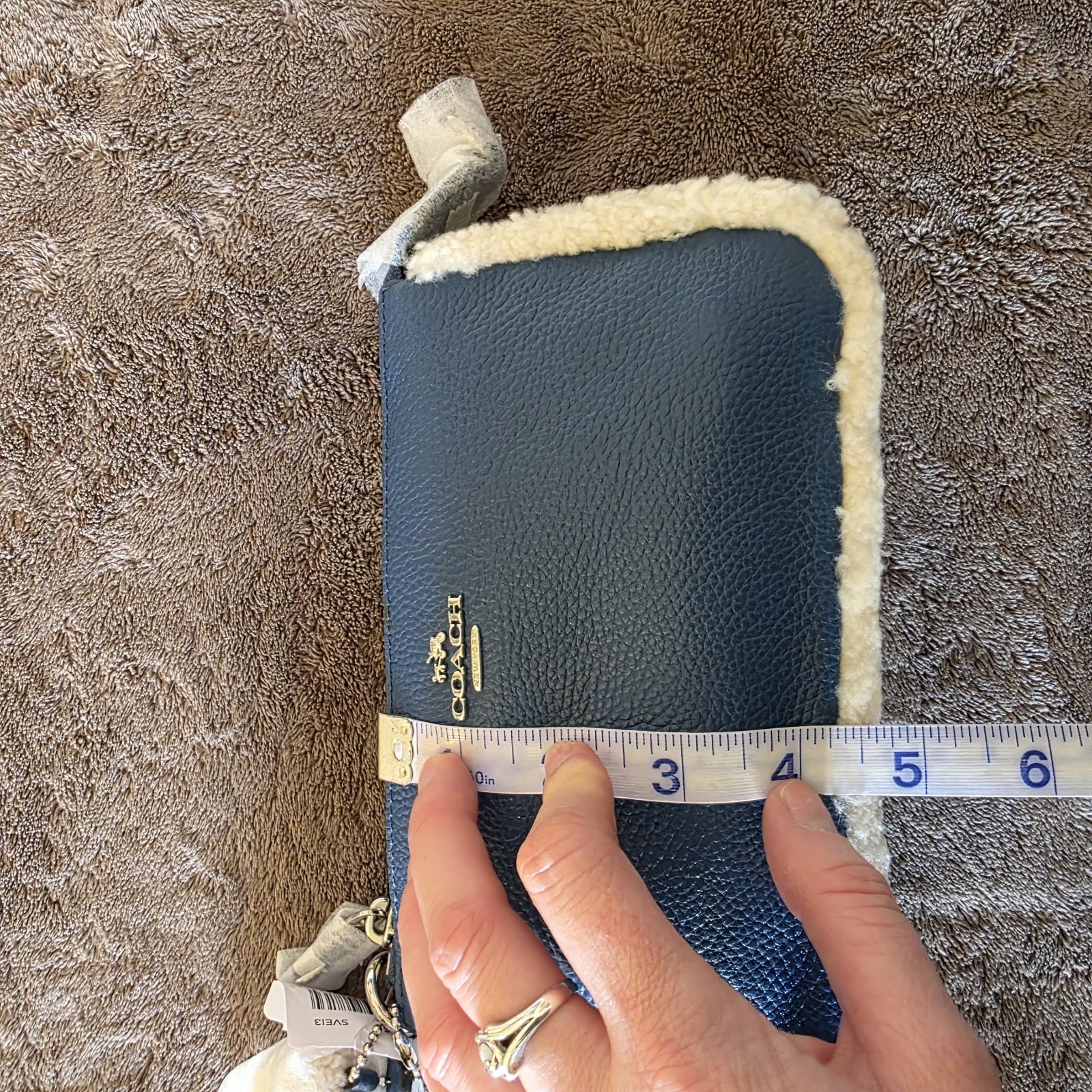 Coach Nolita 19 Shearling Blue Pebble Leather Wristlet Chain Bag NWT