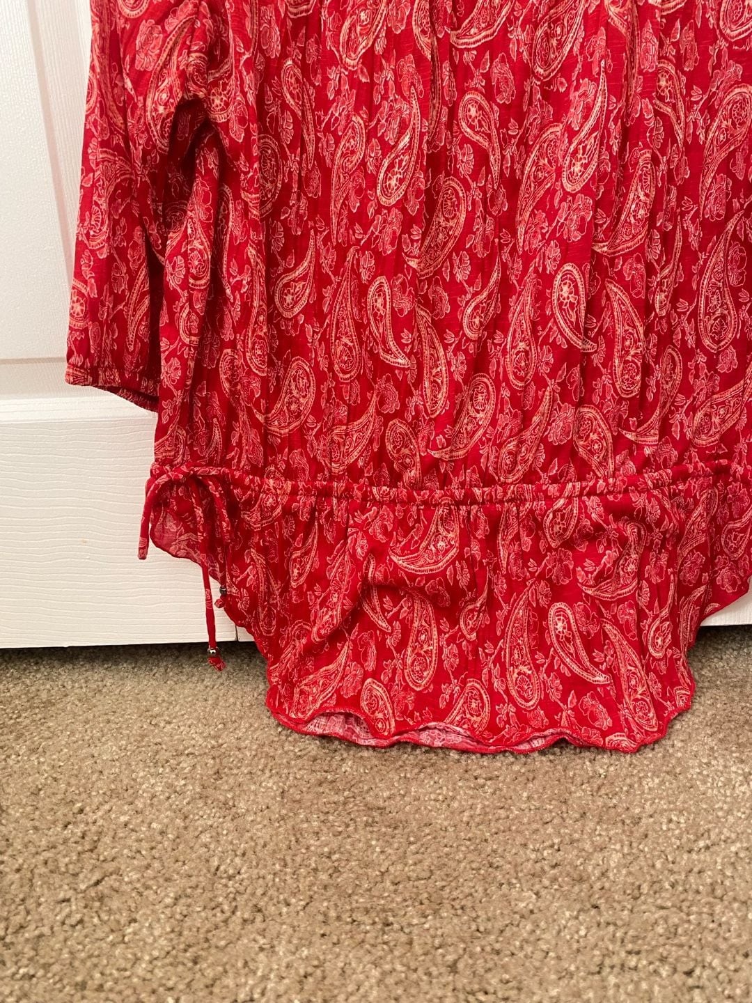 Faded Glory Plus Size XL 16-18 Red Paisley Boho Peasant Blouse