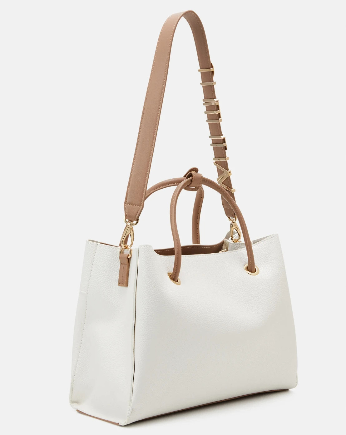 Authentic VALENTINO BAGS Alexia White Leather Tote Shopper Handbag Gold Letters
