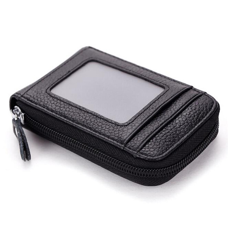 Men Wallet Credit Card Holder Genuine Leather RFID Blocking Zipper Pocket Thin